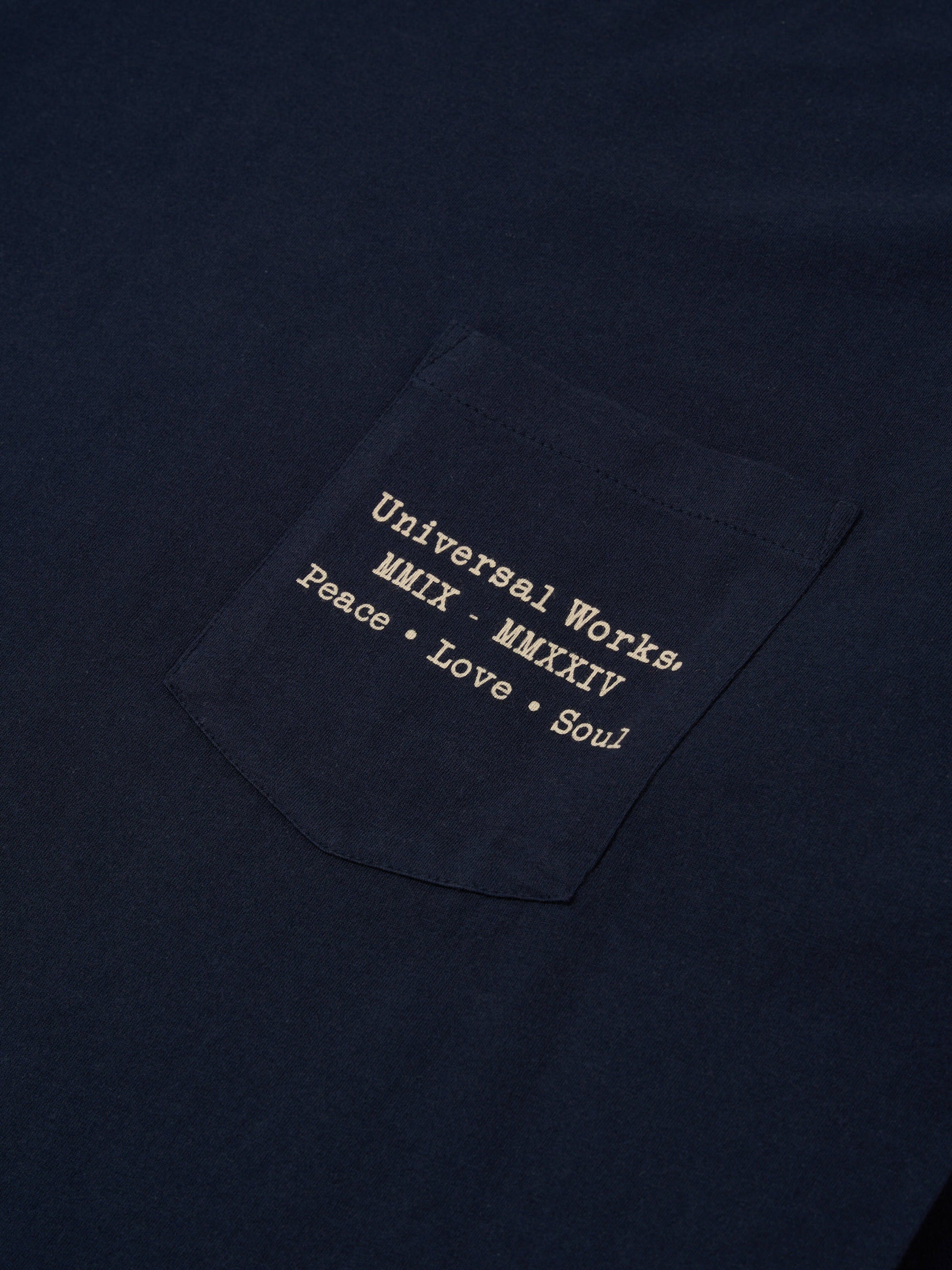 Universal Works XV Tee Shirt in Navy Print Jersey