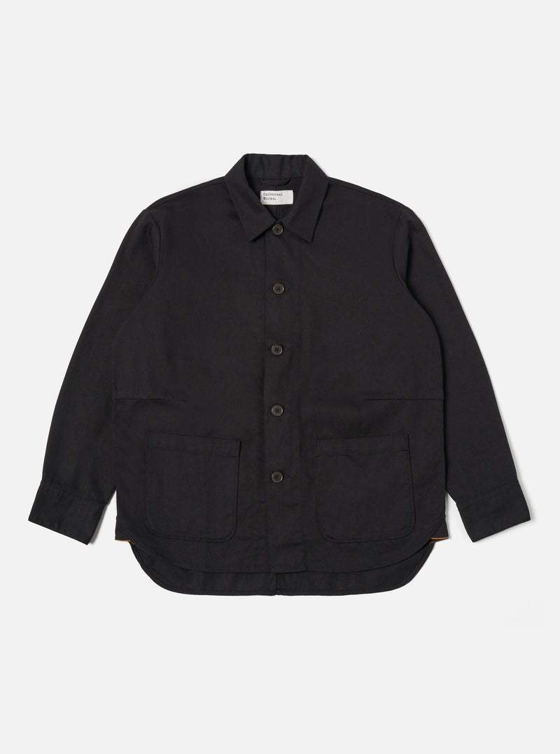 Universal Works Travail Shirt in Black Works Twill