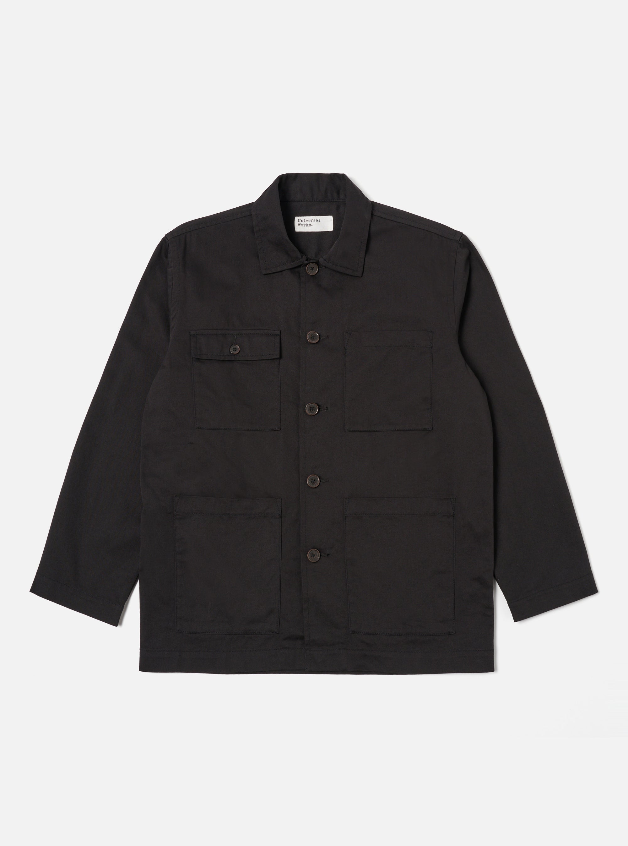 Universal Works Dockside Overshirt in Black Twill