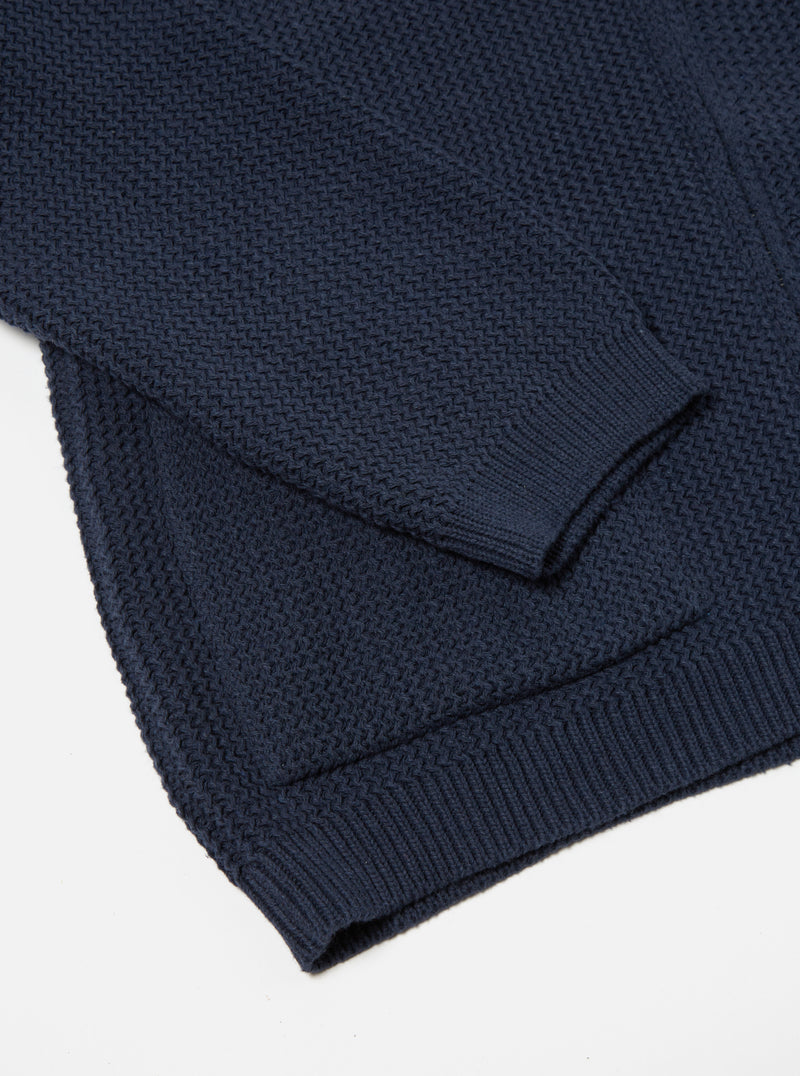 Universal Works Rack Stitch Zip Up Knit in Indigo Eco Cotton