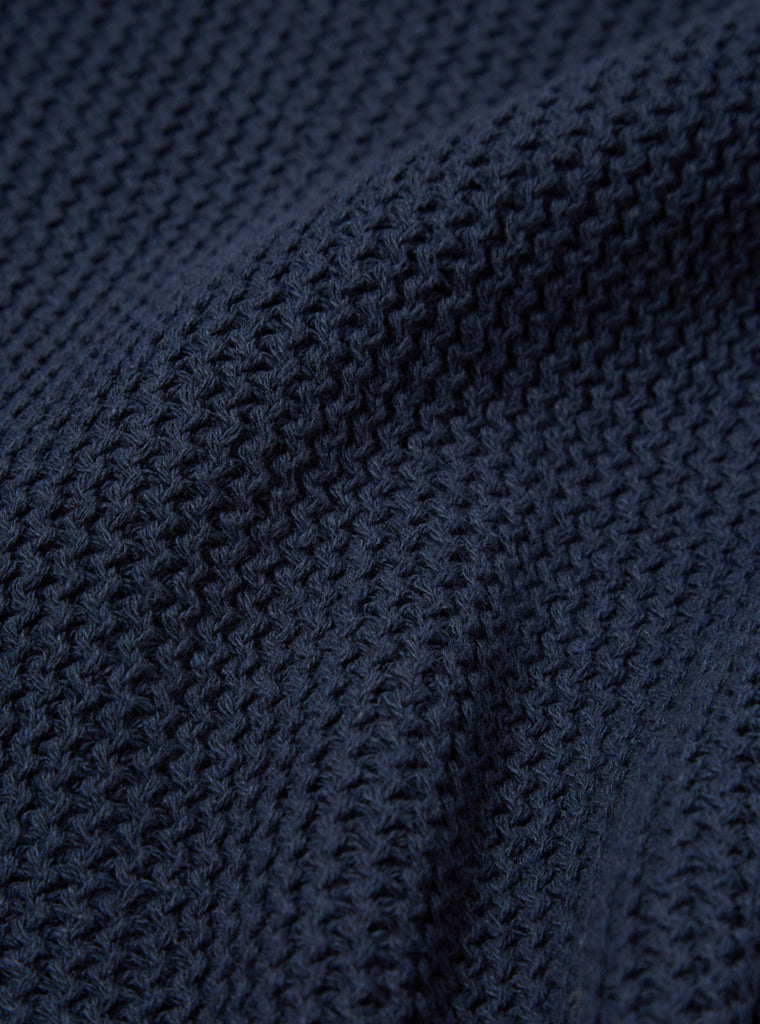 Universal Works Rack Stitch Zip Up Knit in Indigo Eco Cotton