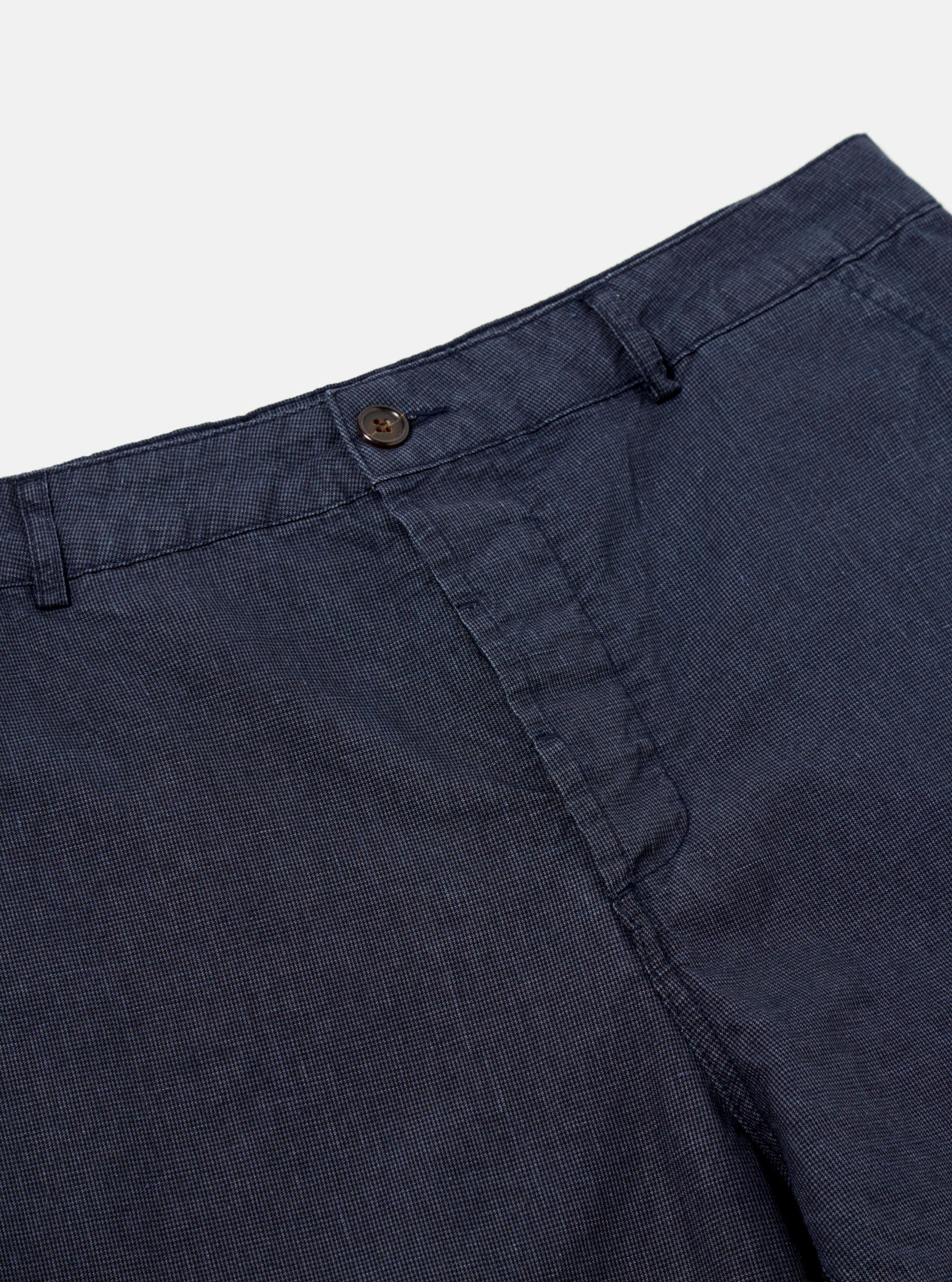 Universal Works Military Chino in Navy Linen Mix Puppytooth