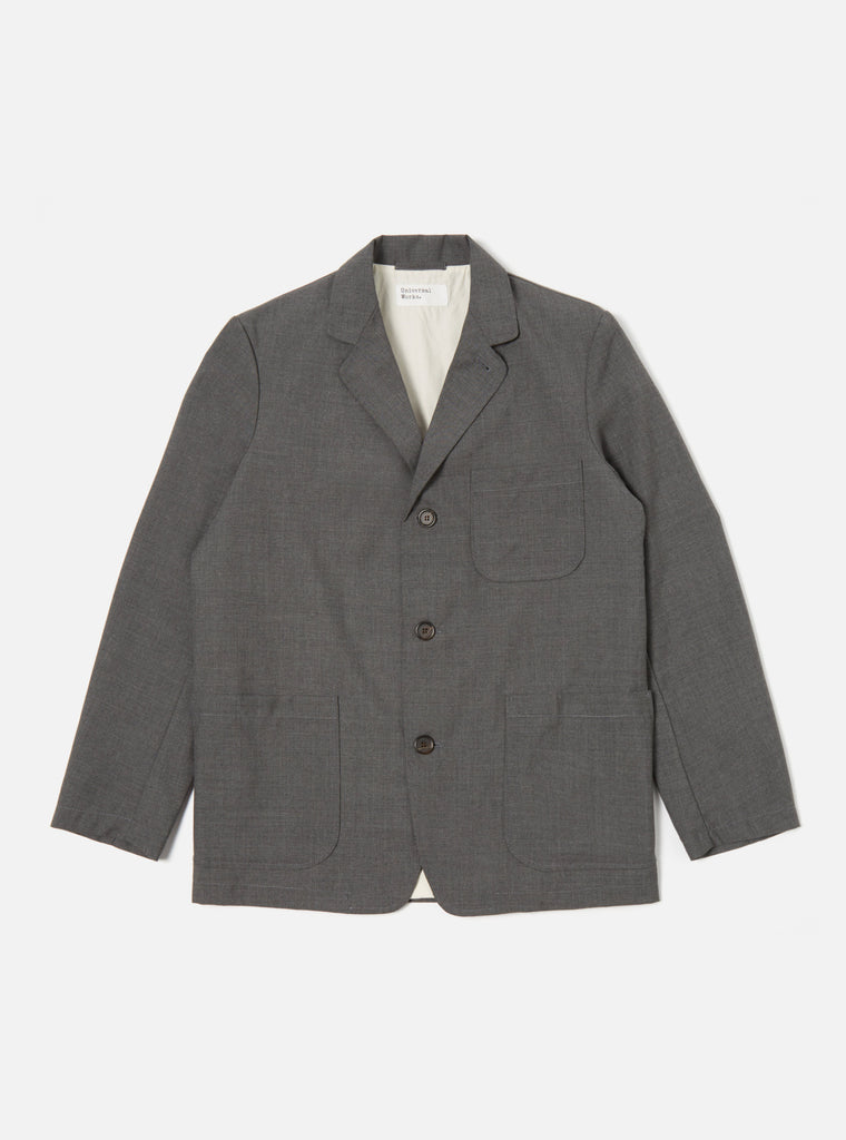 Universal Works Three Button Jacket in Grey Marl Tropical Suiting