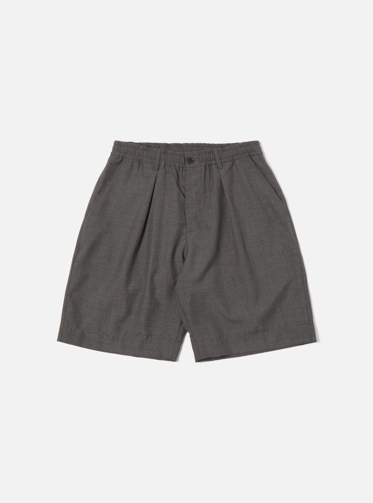 Universal Works Pleated Track Short in Grey Marl Tropical Suiting
