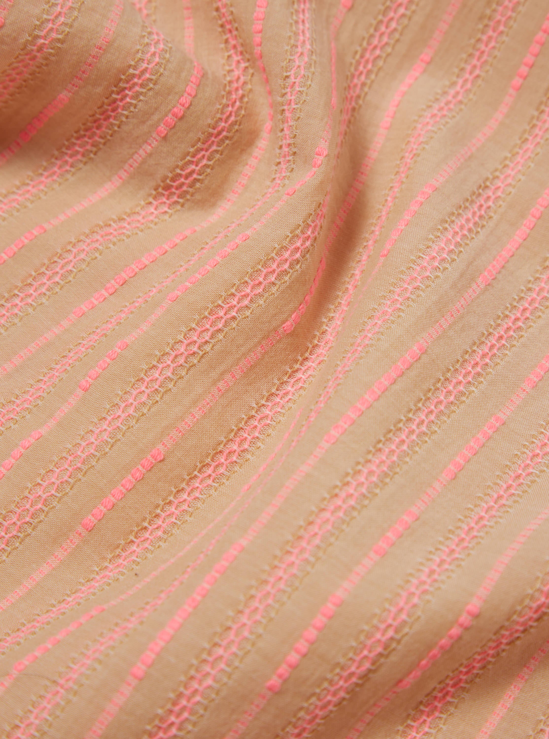 Universal Works Road Shirt in Beige/Pink Fluro Cotton