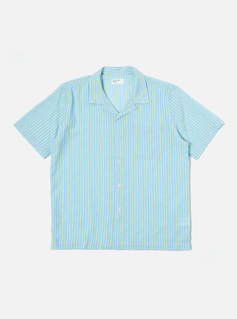 Universal Works Road Shirt in Sky/Green Fluro Cotton