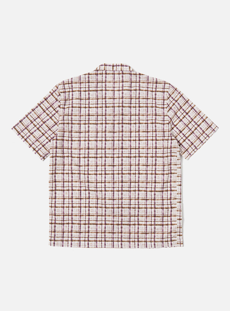 Universal Works Road Shirt in Ecru/Lilac Tie Dye Print Cotton