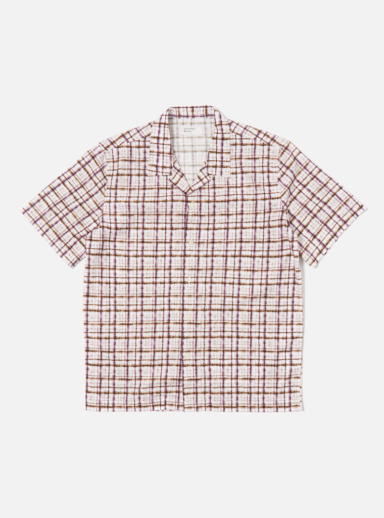 Universal Works Road Shirt in Ecru/Lilac Tie Dye Print Cotton