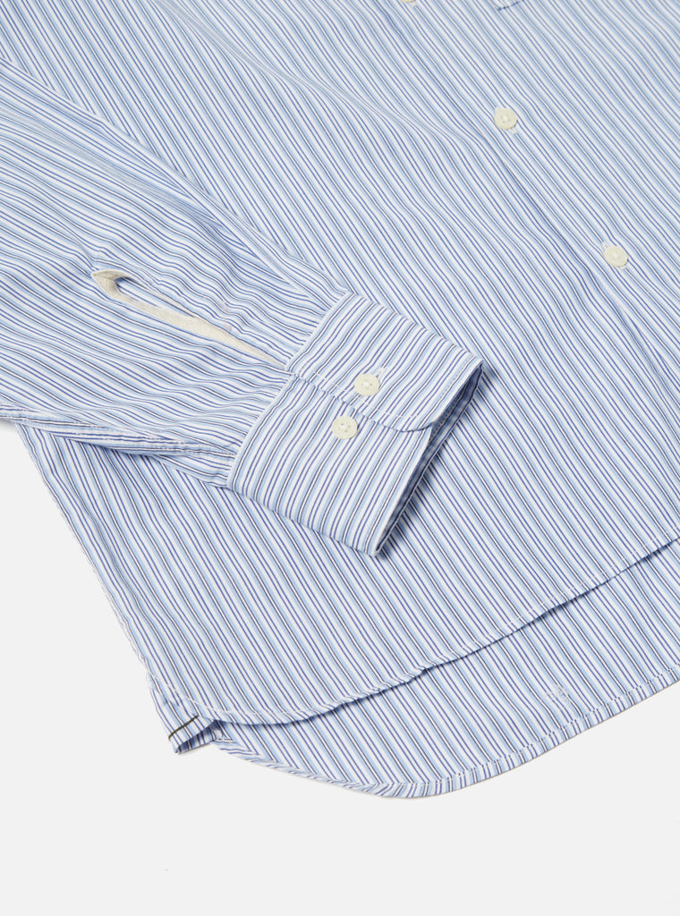 Universal Works Square Pocket Shirt in Blue/Navy Busy Stripe Cotton