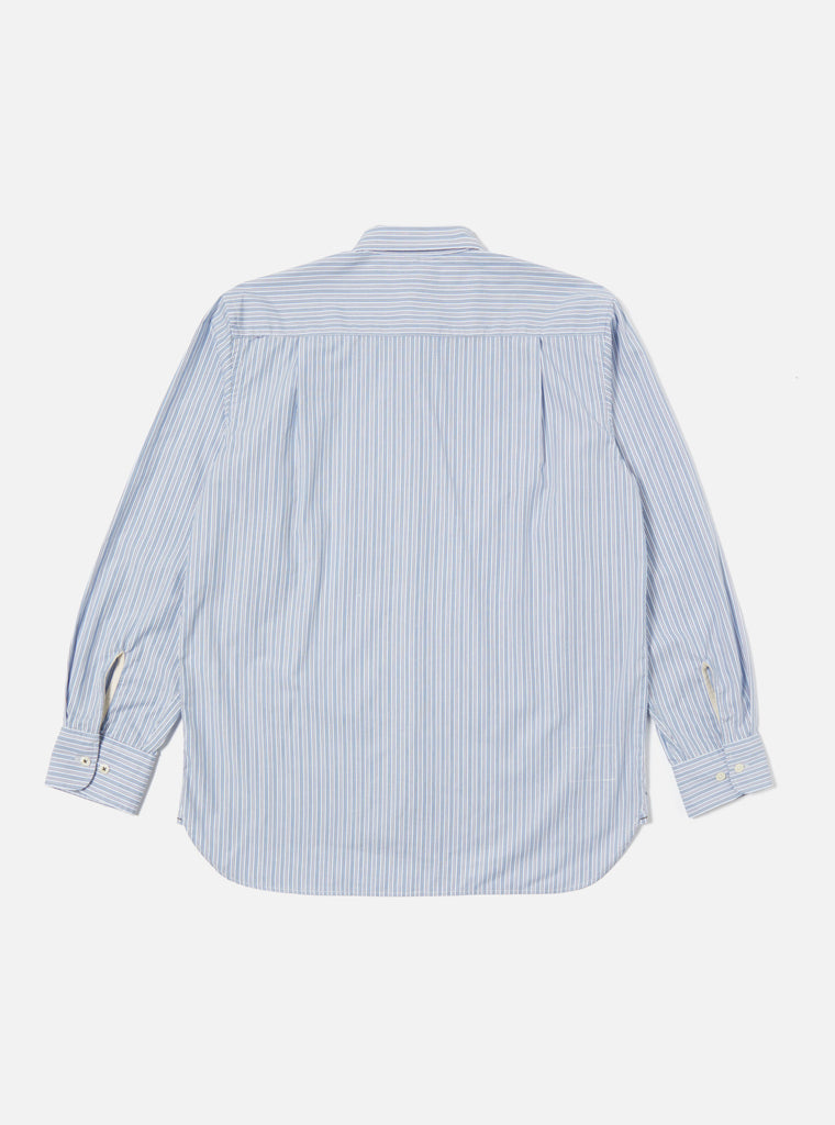 Universal Works Square Pocket Shirt in Blue/Navy Busy Stripe Cotton