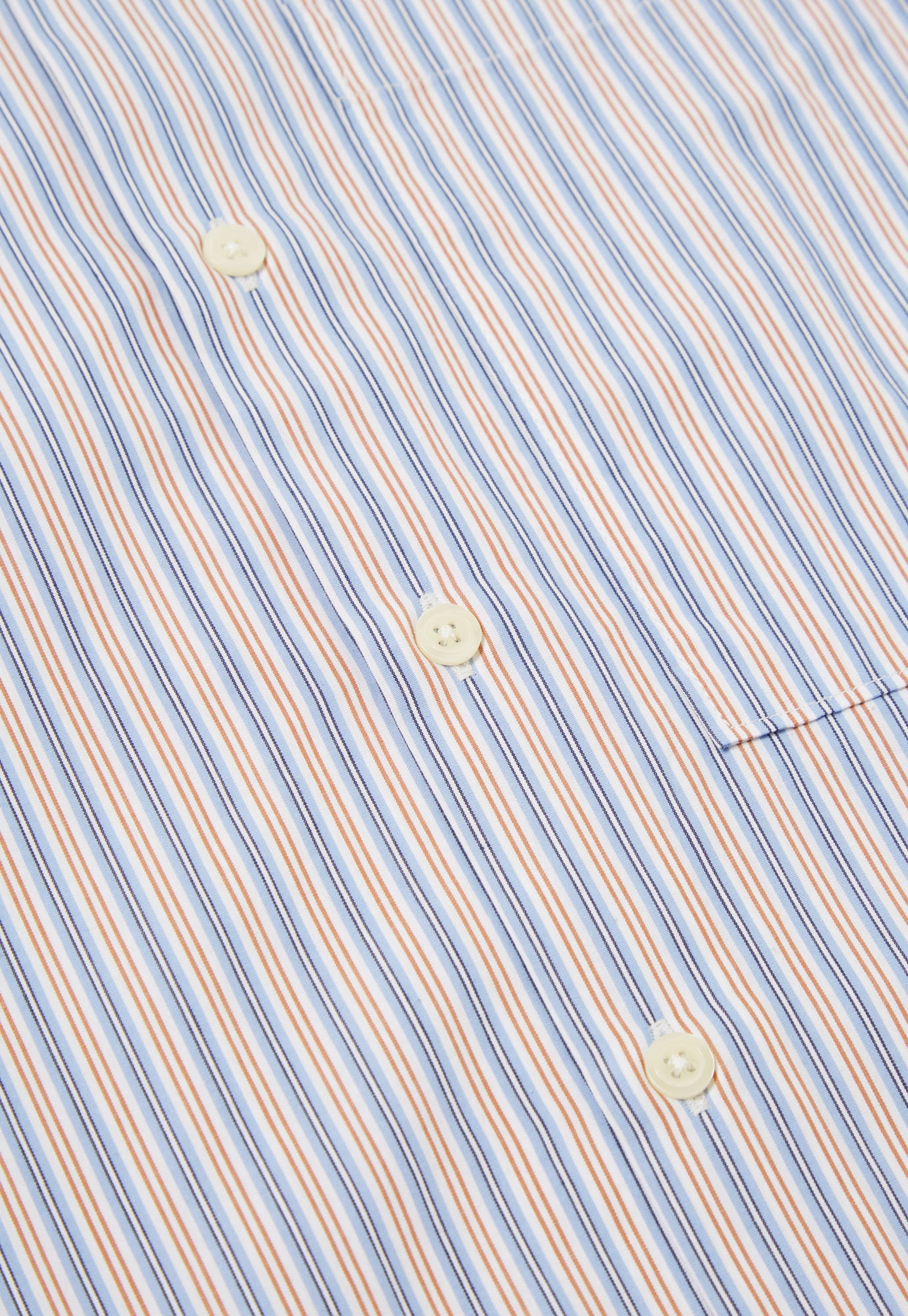 Universal Works Square Pocket Shirt in Blue/Orange Busy Stripe Cotton