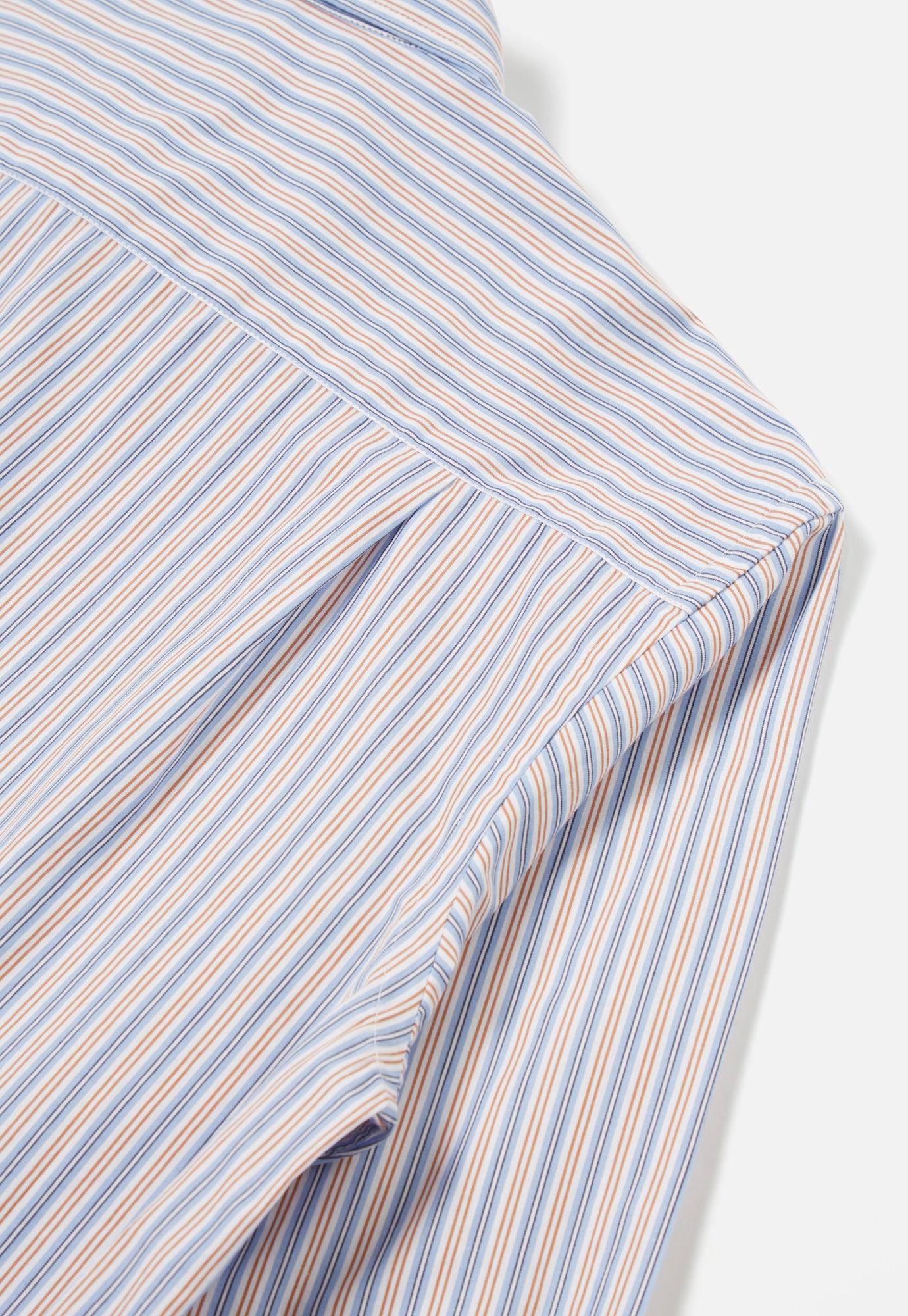 Universal Works Square Pocket Shirt in Blue/Orange Busy Stripe Cotton