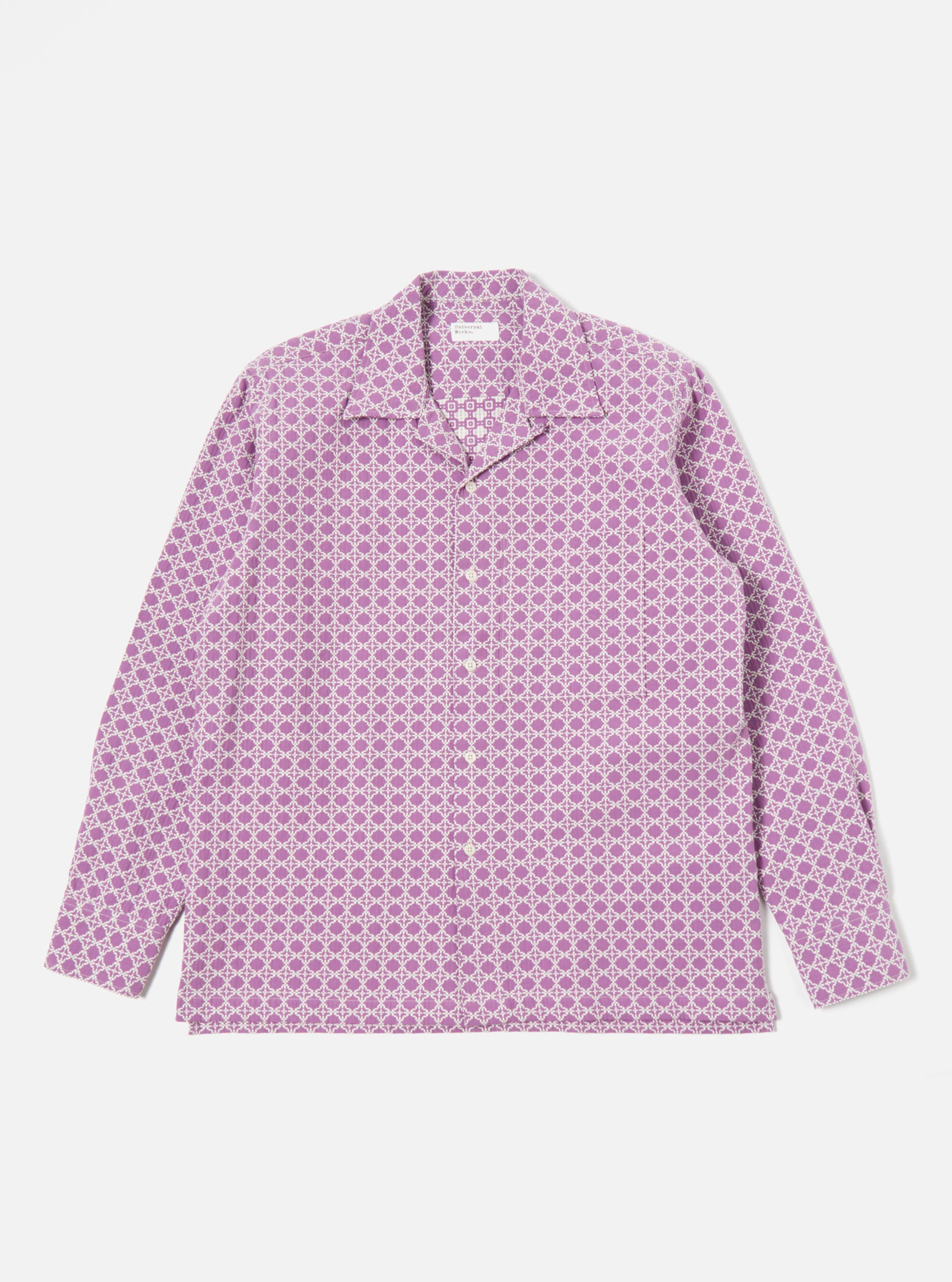 Universal Works L/S Camp Shirt II in Lilac Tile 2 Cotton