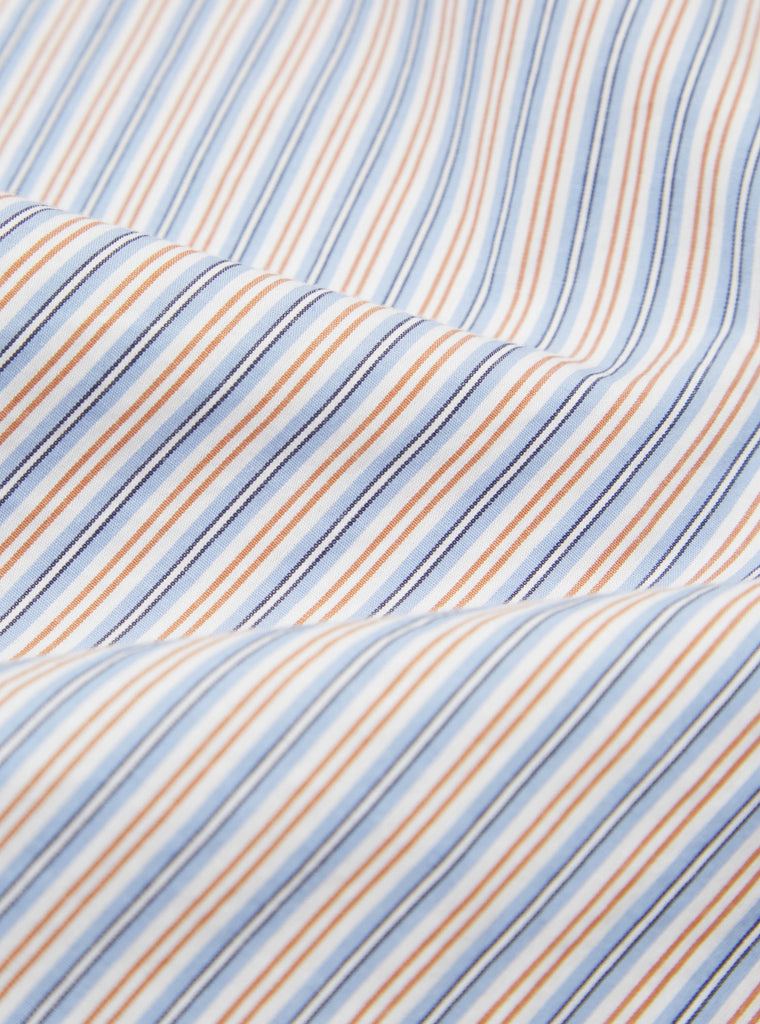 Universal Works Camp Shirt II in Blue/Orange Busy Stripe Cotton