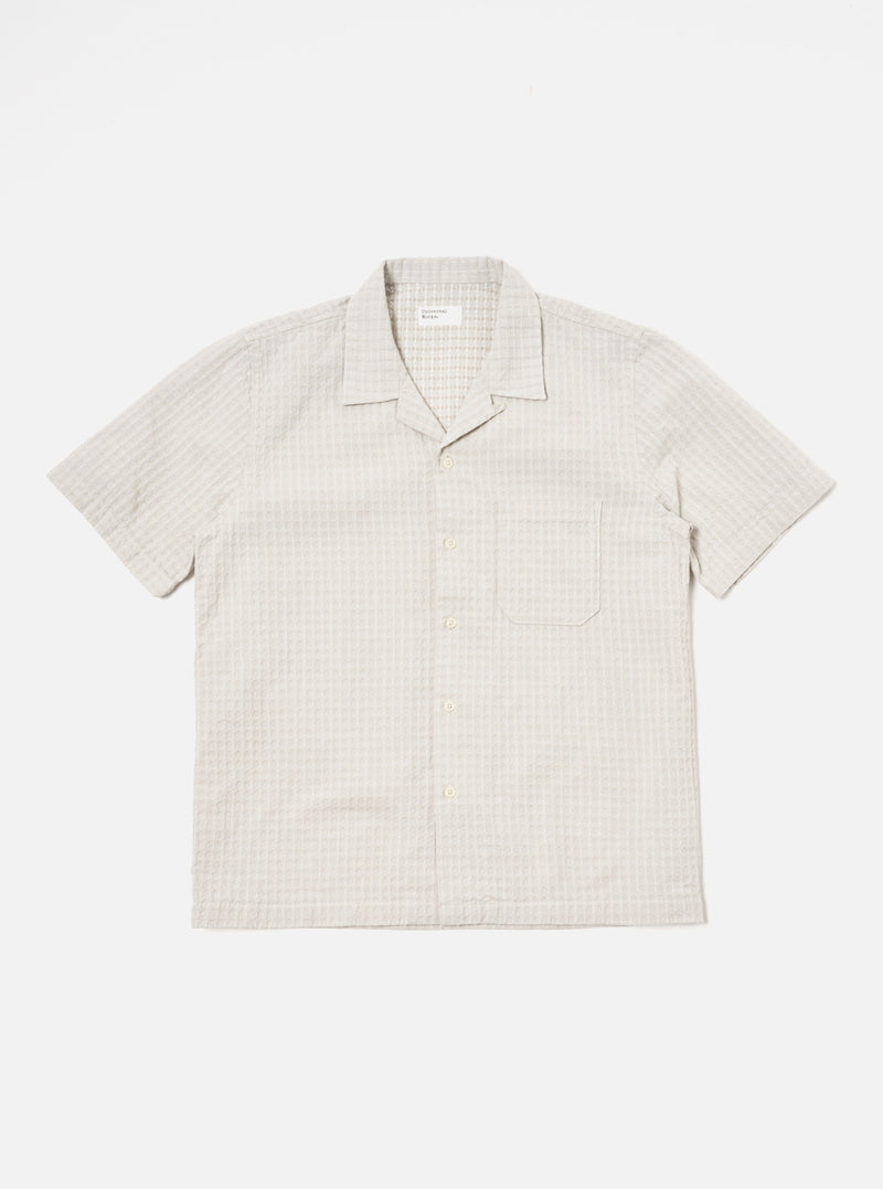 Universal Works Road Shirt in Light Olive Delos Back Cotton