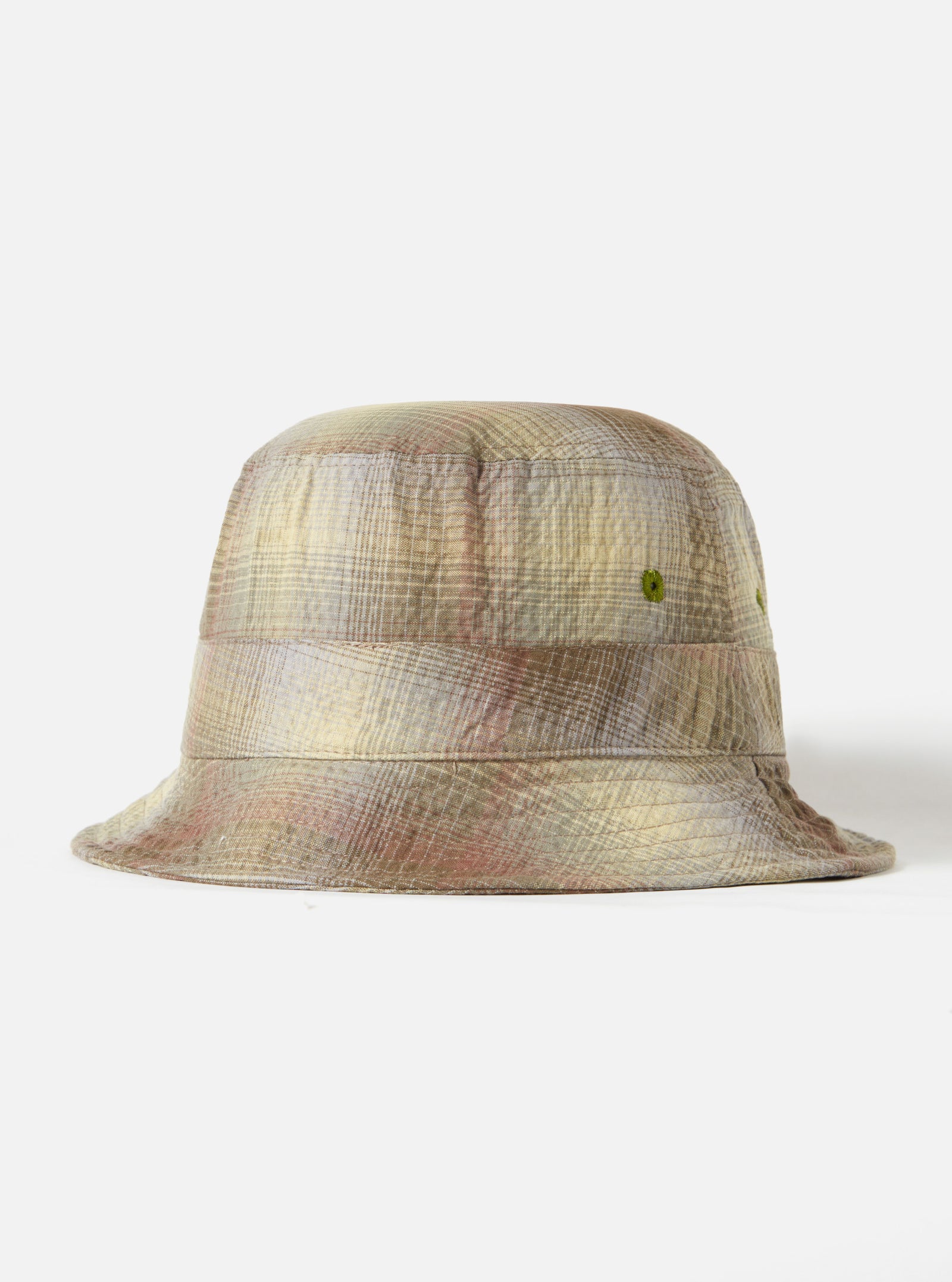 Universal Works Bucket Hat in Olive Portuguese Check Seersucker