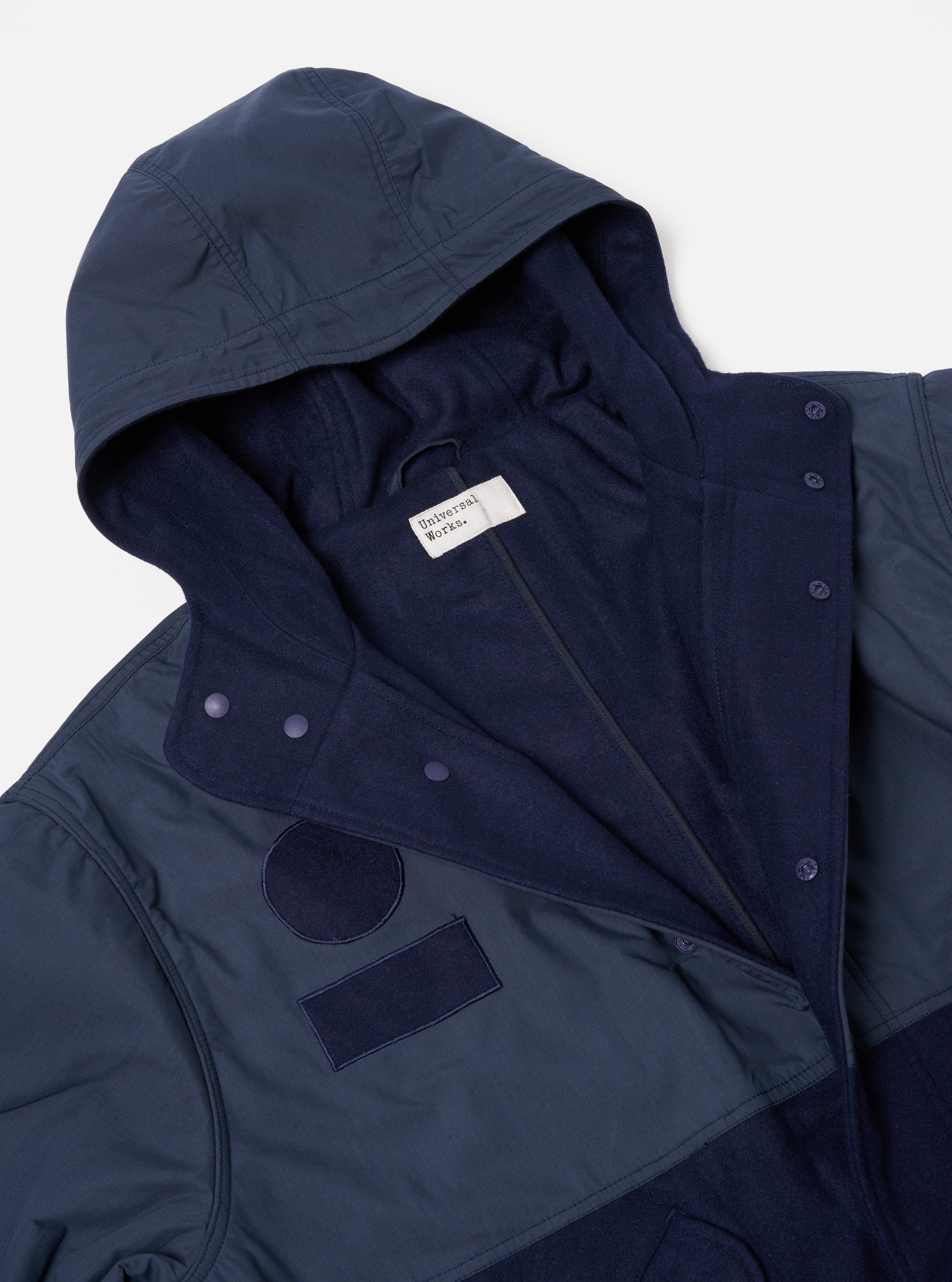 Universal Works Beach Parka II in Navy Melton/Recycled Poly Tech