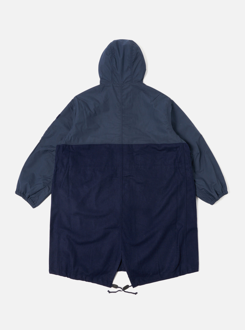 Universal Works Beach Parka II in Navy Melton/Recycled Poly Tech