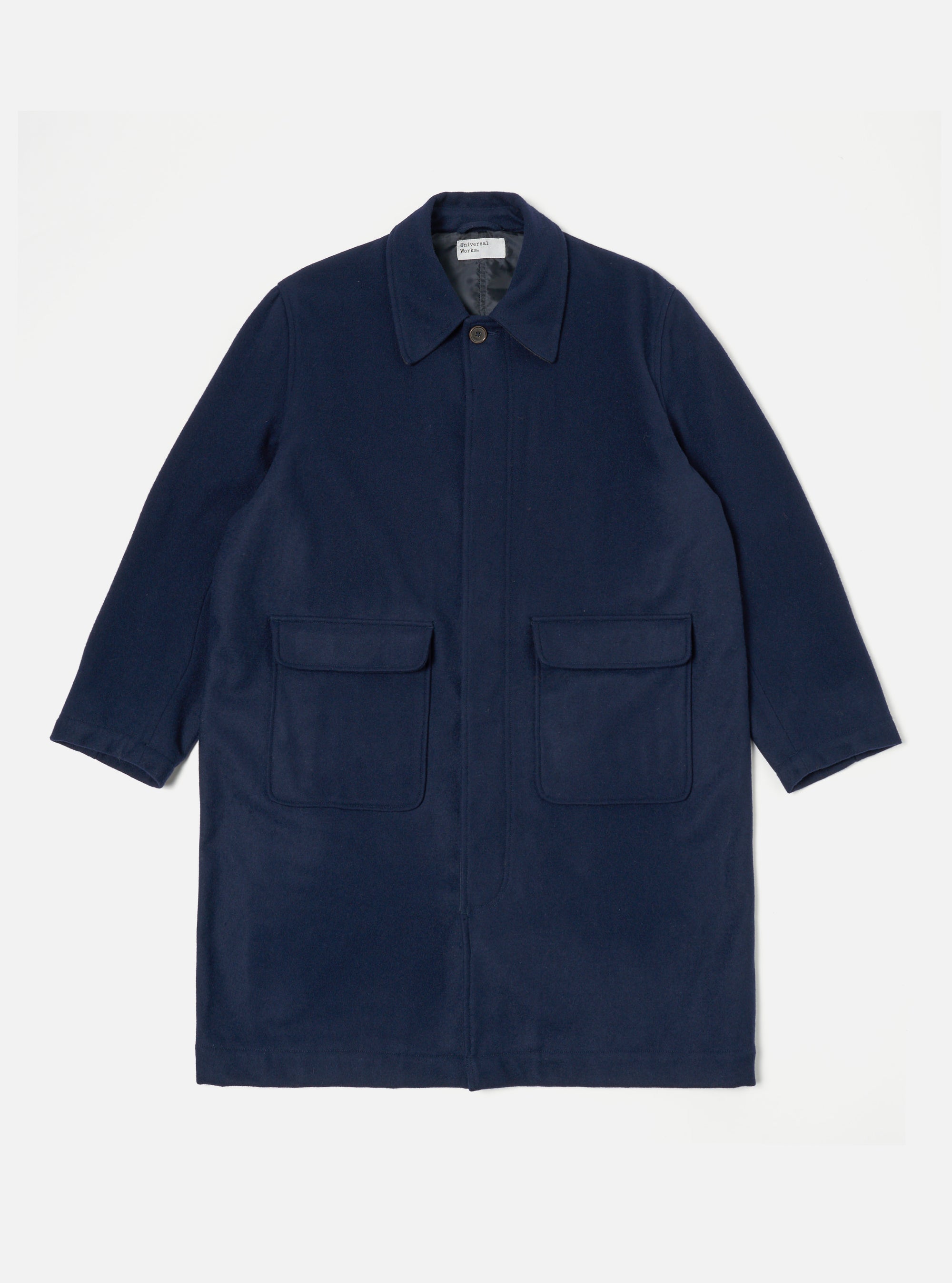 Universal Works Account Coat in Navy Melton