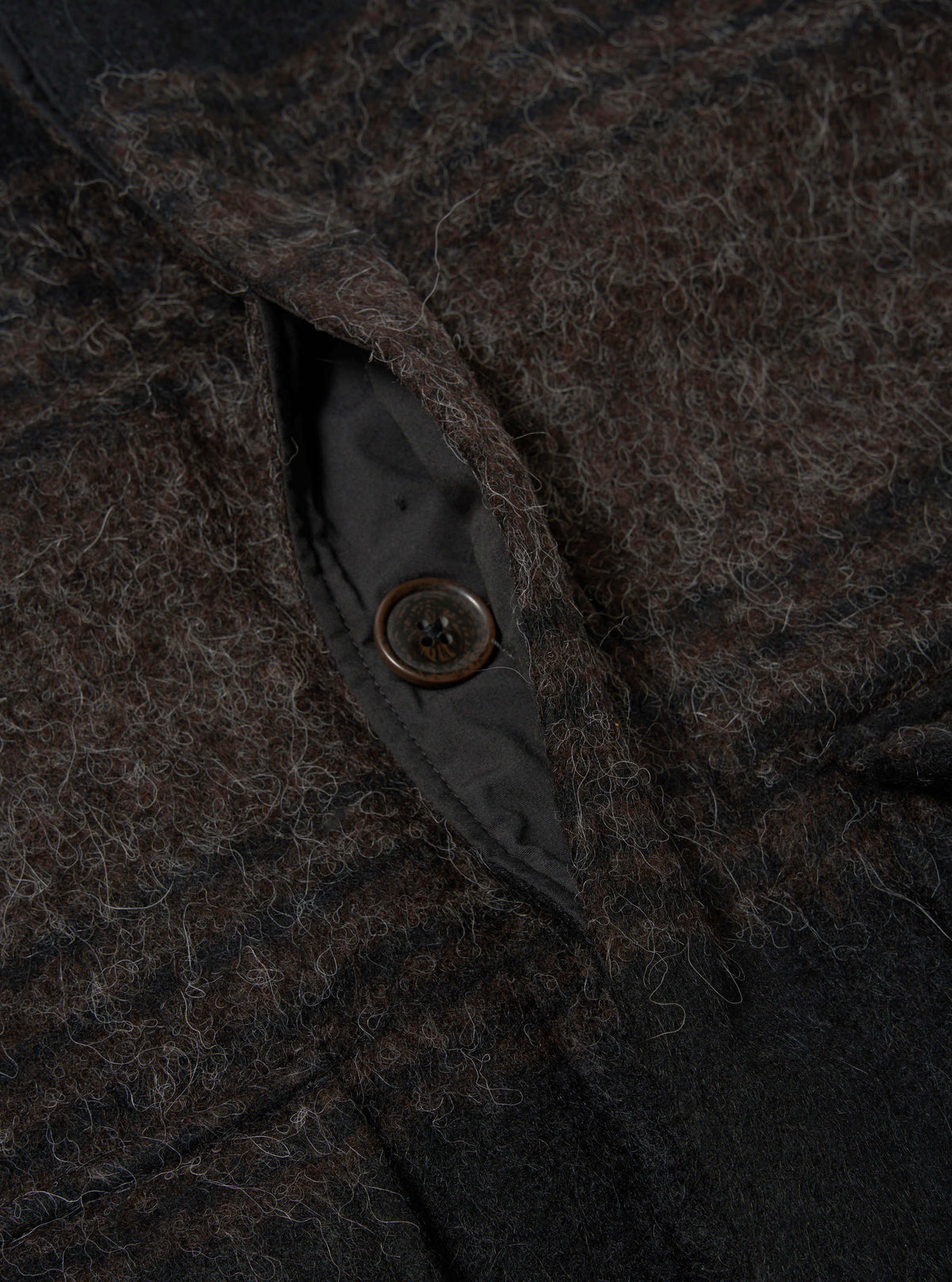 Universal Works Account Coat in Brown/Black Alpaca Recycled Mix