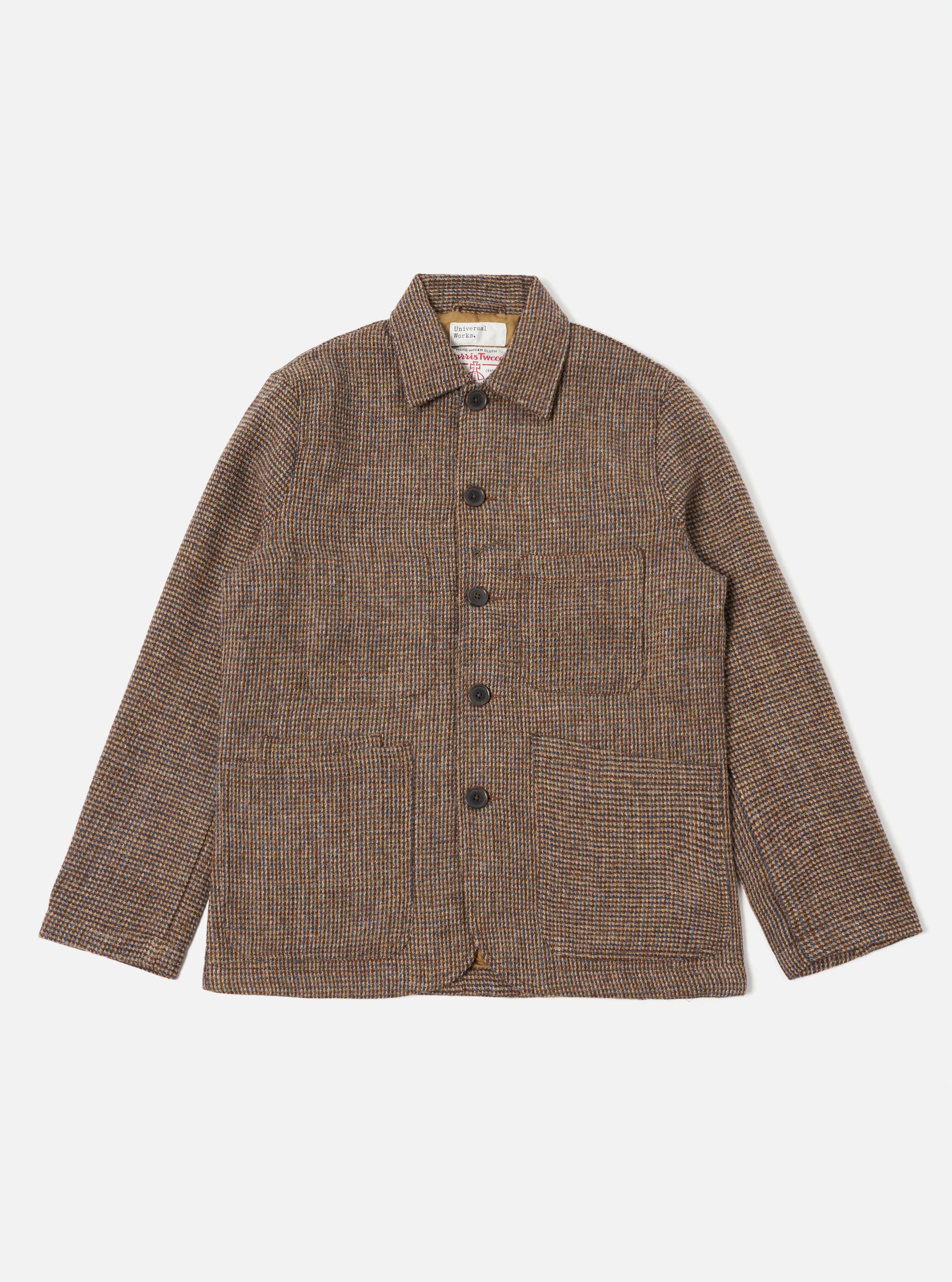 Universal Works Bakers Jacket in Brown Harris Tweed Plaid