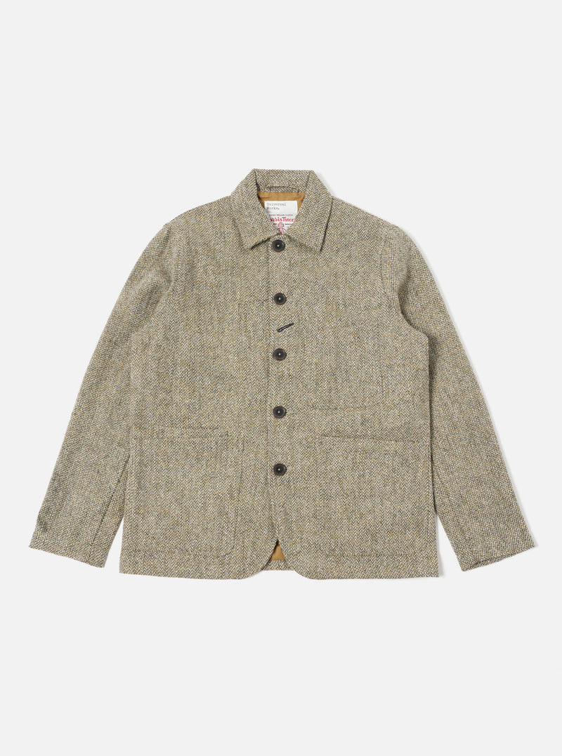 Universal Works Bakers Jacket in Olive Harris Tweed Weave