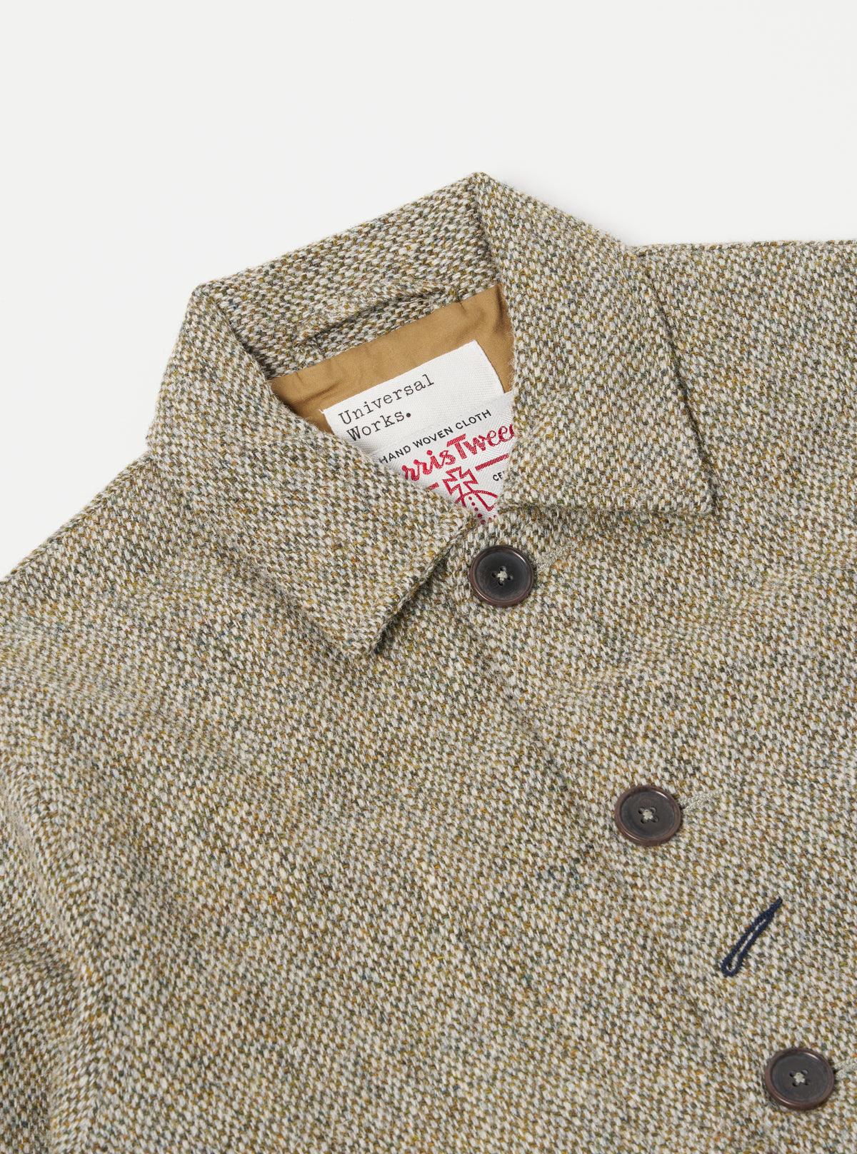 Universal Works Bakers Jacket in Olive Harris Tweed Weave