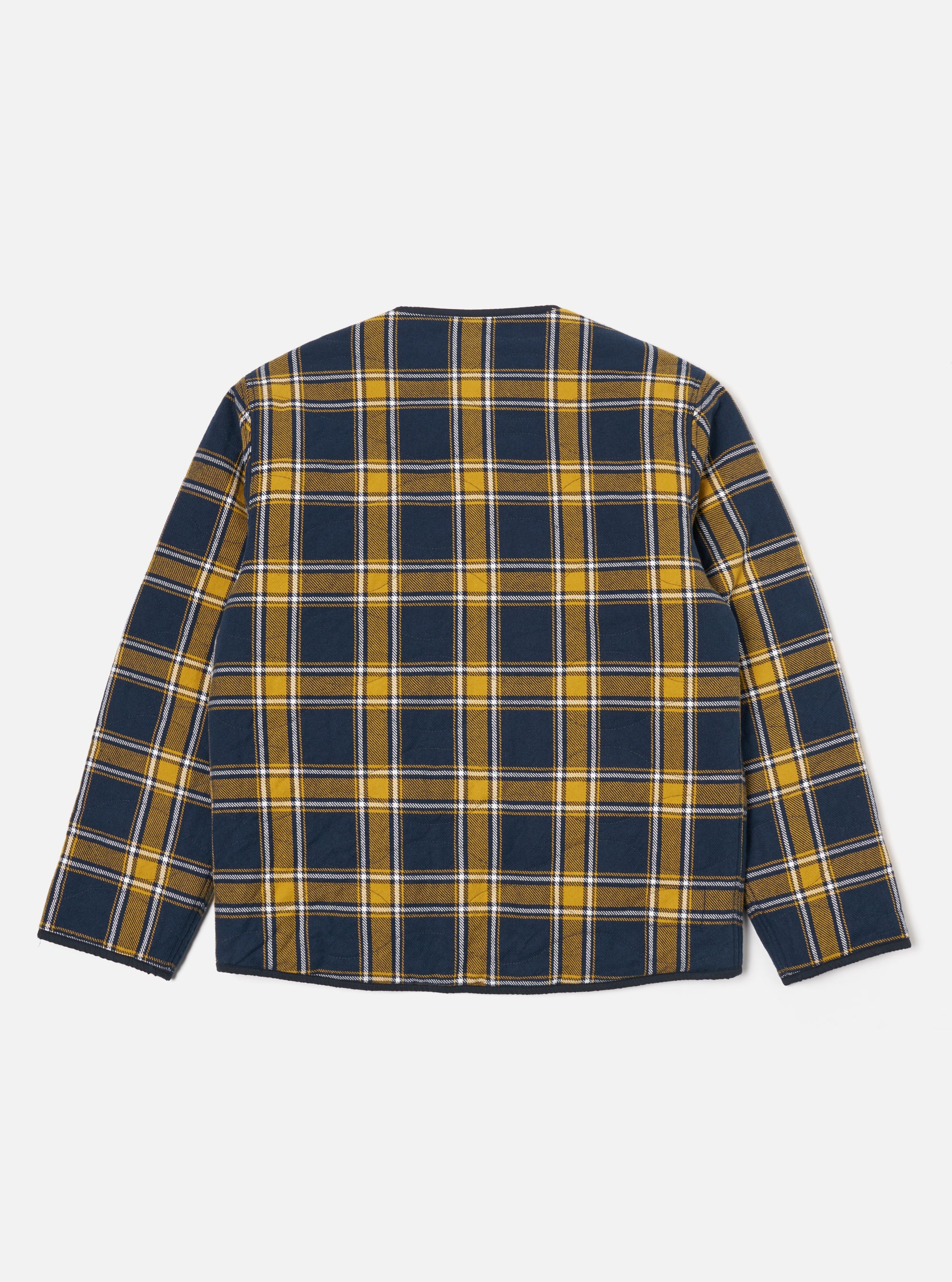 Universal Works Reversible Military Liner Jacket in Yellow/Navy Twill Check Tartan