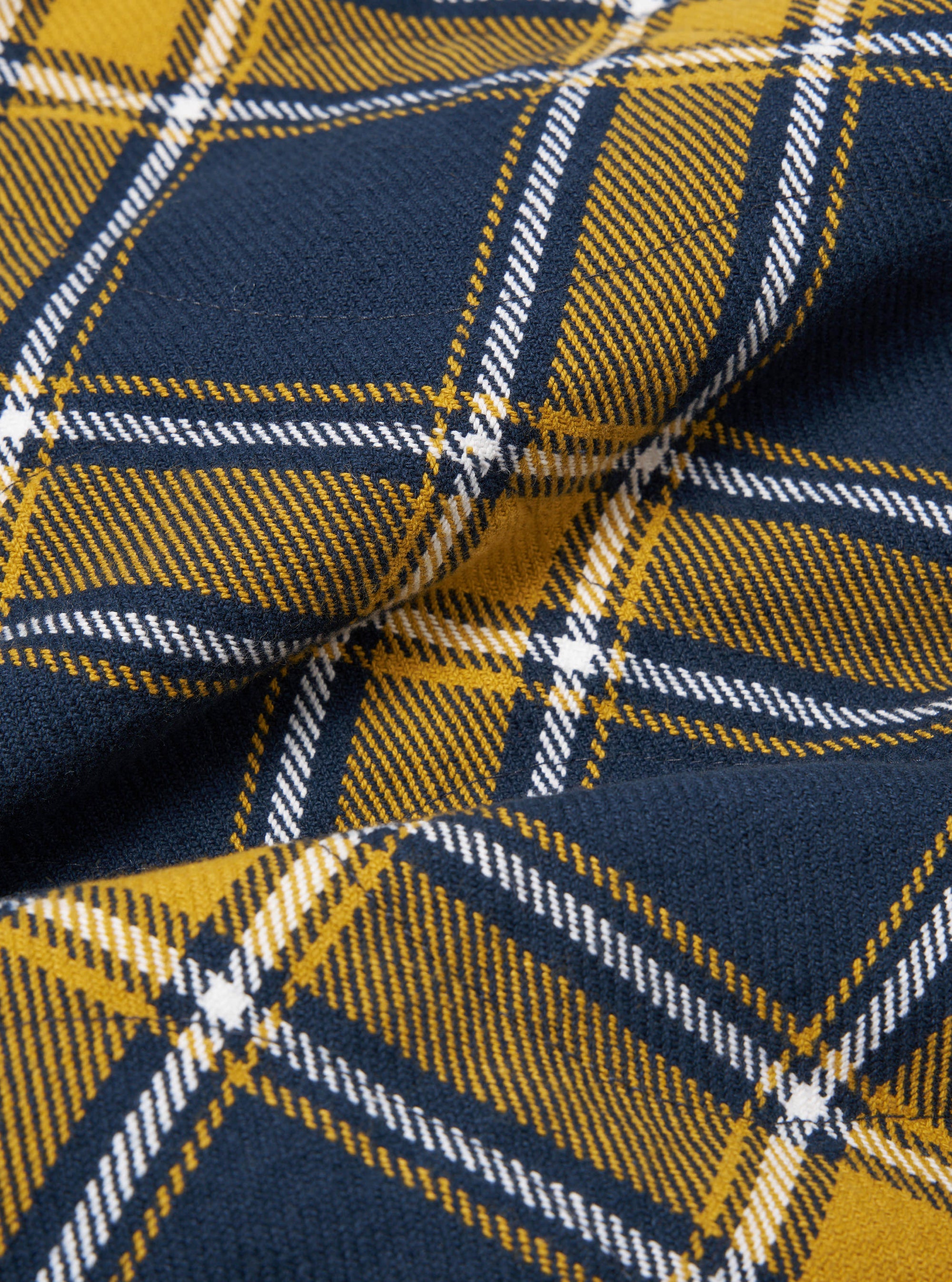 Universal Works Reversible Military Liner Jacket in Yellow/Navy Twill Check Tartan