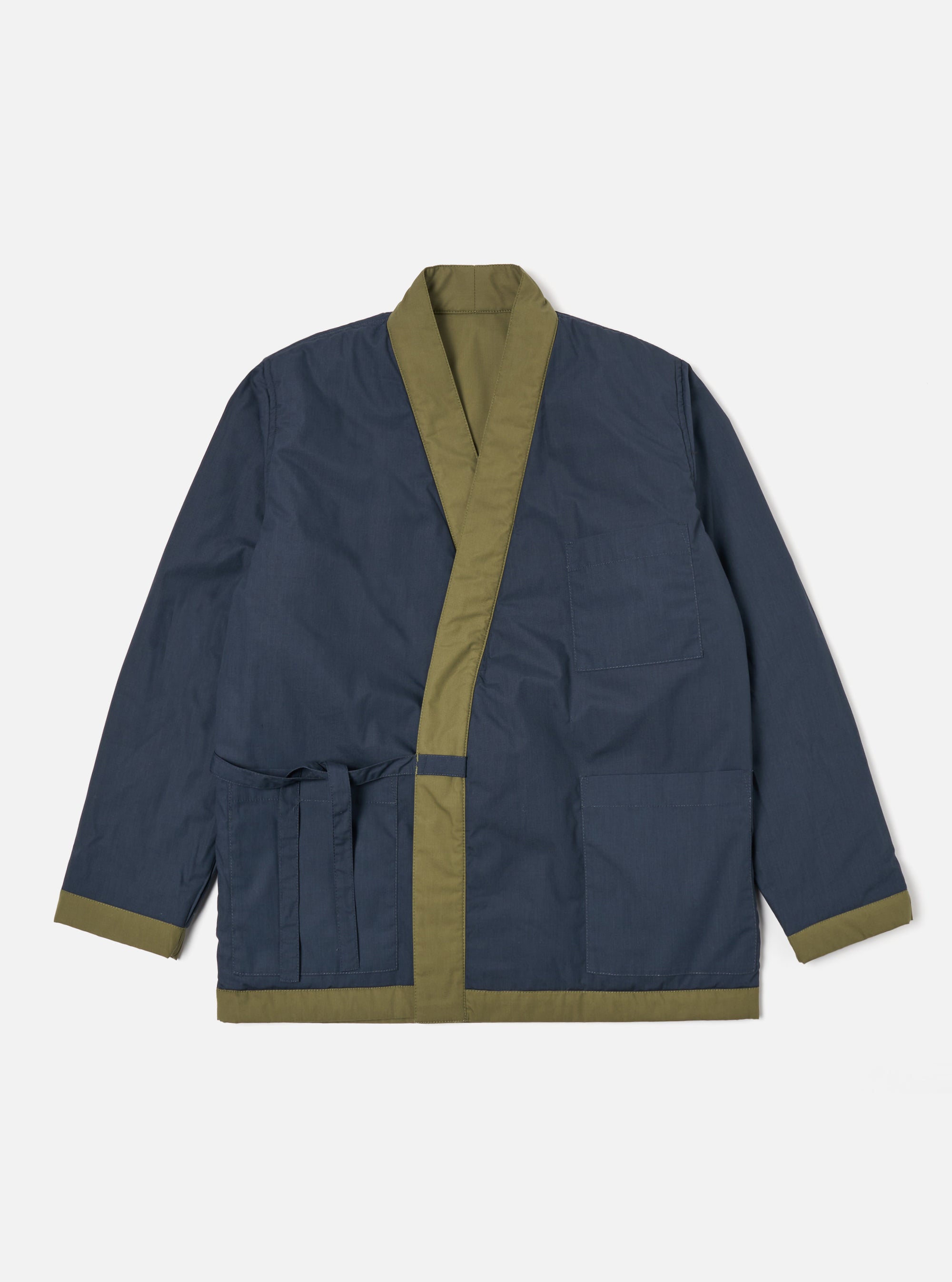 Universal Works Reversible Kyoto Work Jacket in Olive/Navy Recycled Polytech