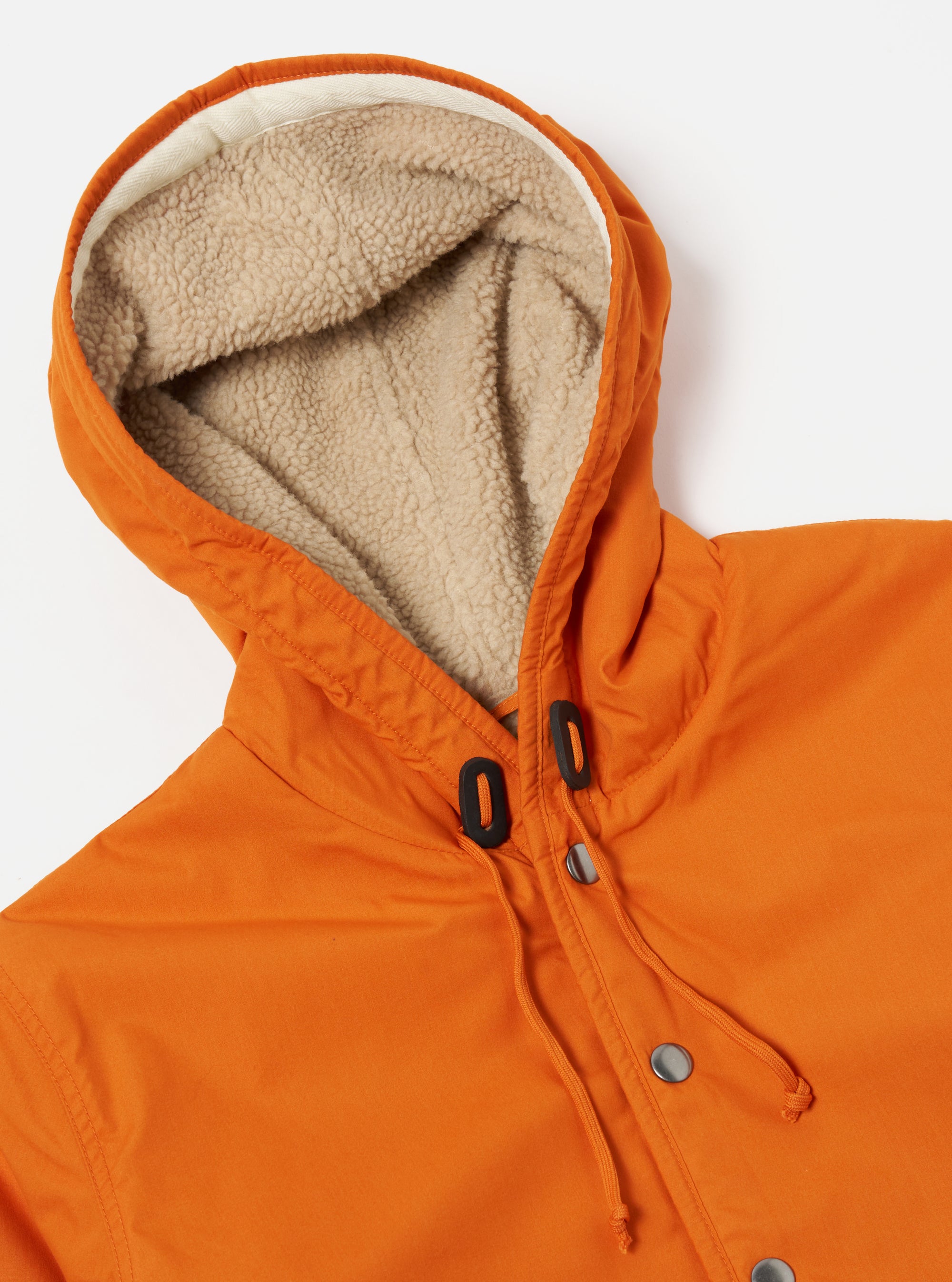 Universal Works Reversible Simple Hooded Jacket in Orange/Sand Recycled Polytech/Sherpa