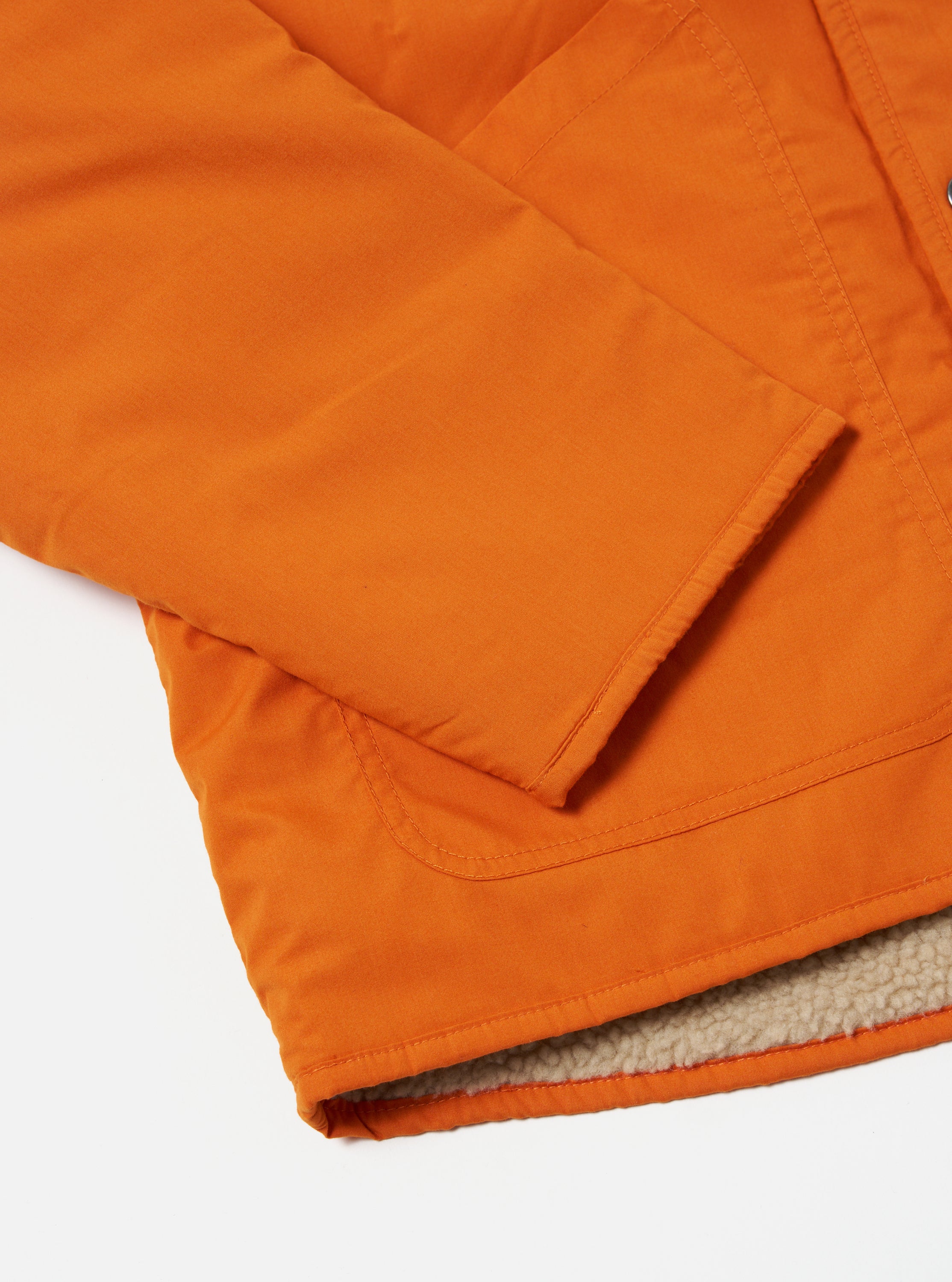 Universal Works Reversible Simple Hooded Jacket in Orange/Sand Recycled Poly Tech/Sherpa