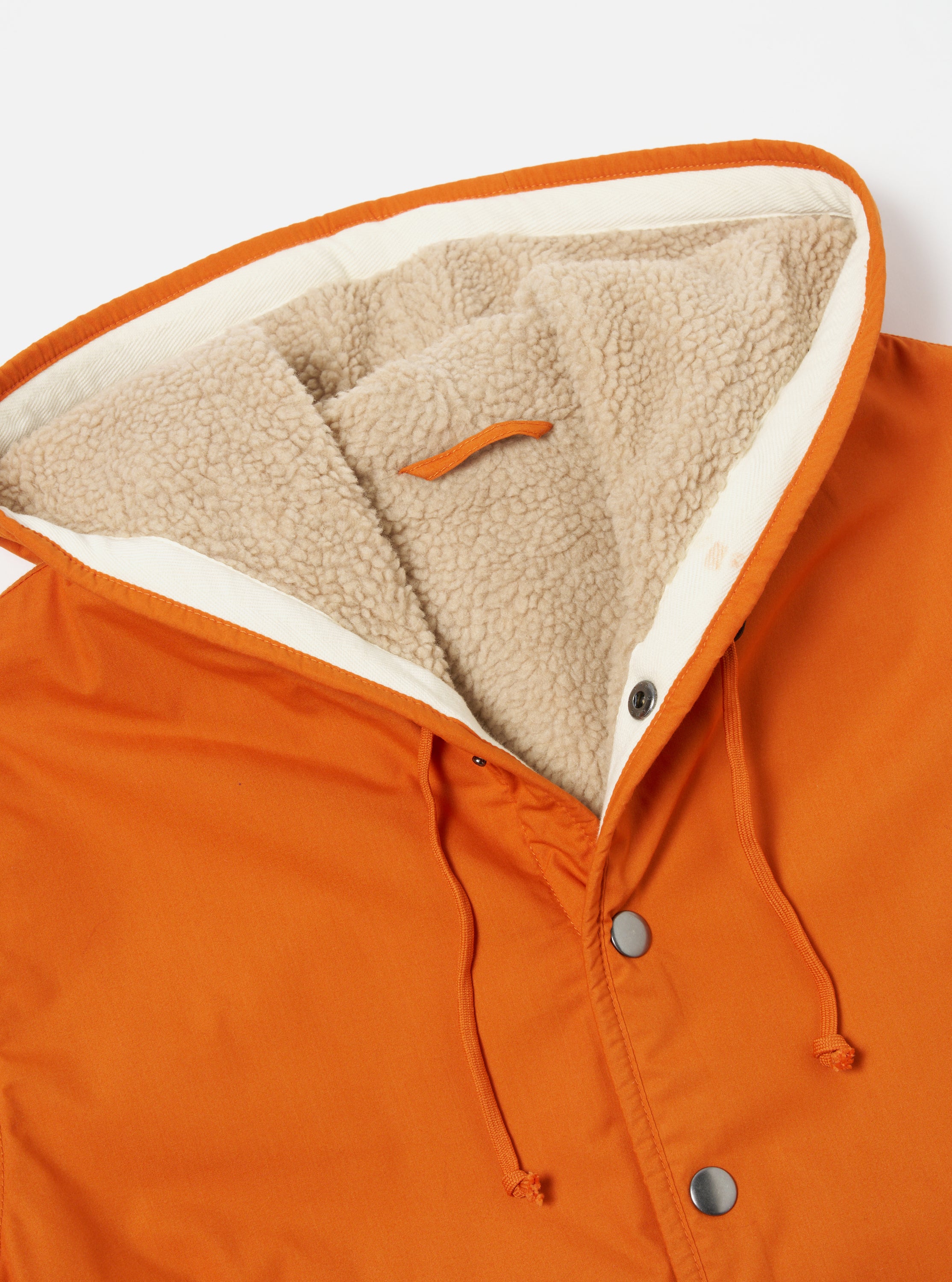 Universal Works Reversible Simple Hooded Jacket in Orange/Sand Recycled Poly Tech/Sherpa