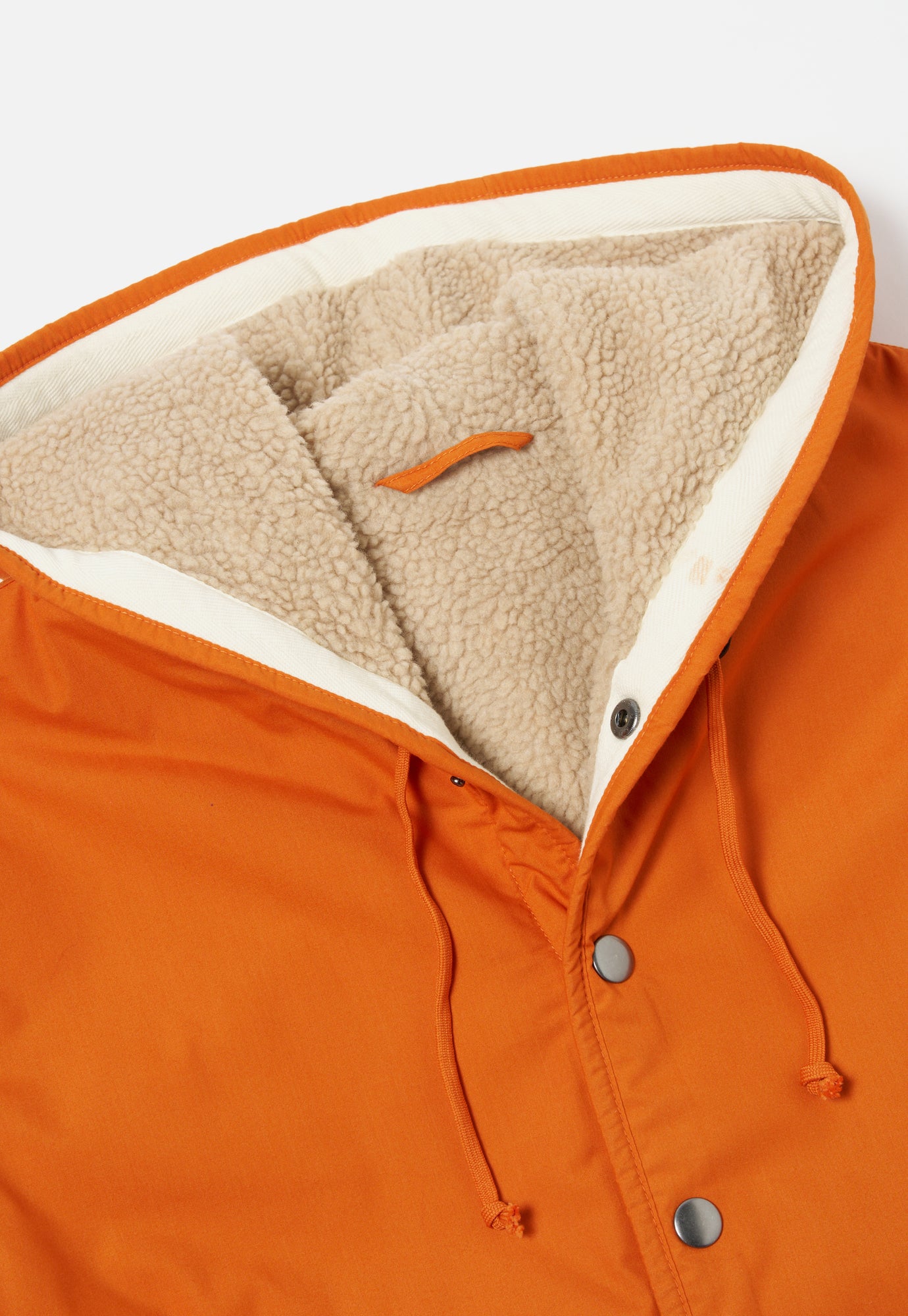 Universal Works Reversible Simple Hooded Jacket in Orange/Sand Recycled Poly Tech/Sherpa