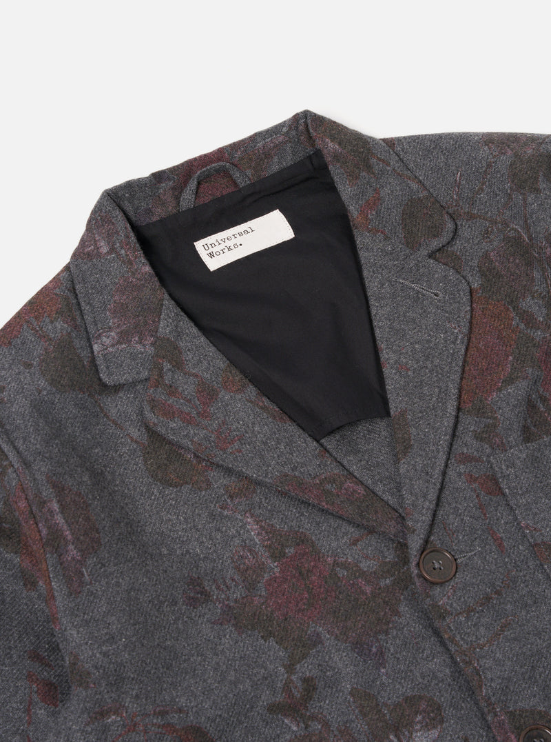 Universal Works Three Button Jacket in Mid Grey Printed Flannel