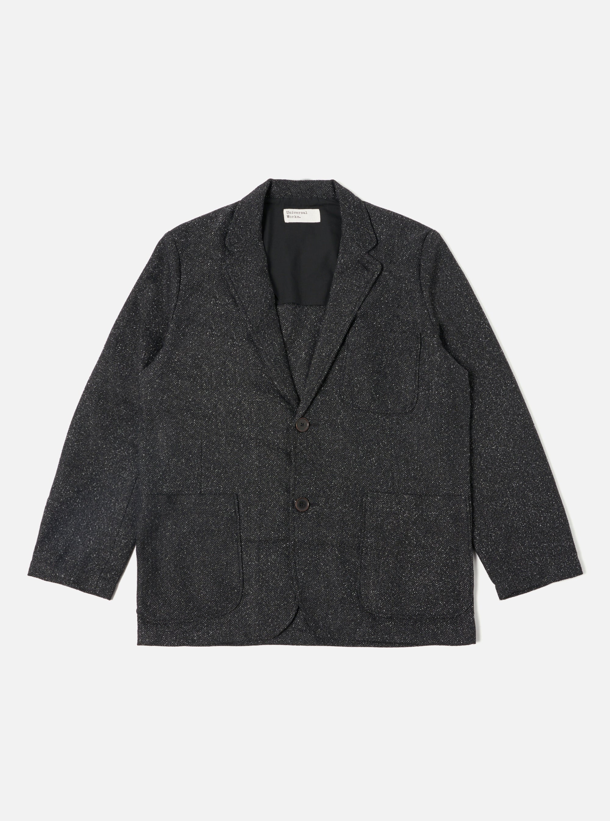 Universal Works Two Button Jacket in Black Levisham Wool Mix