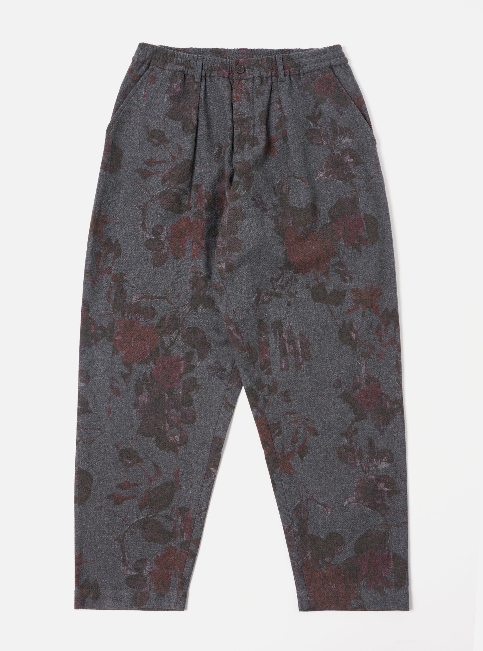 Universal Works Pleated Track Pant in Mid Grey Printed Flannel