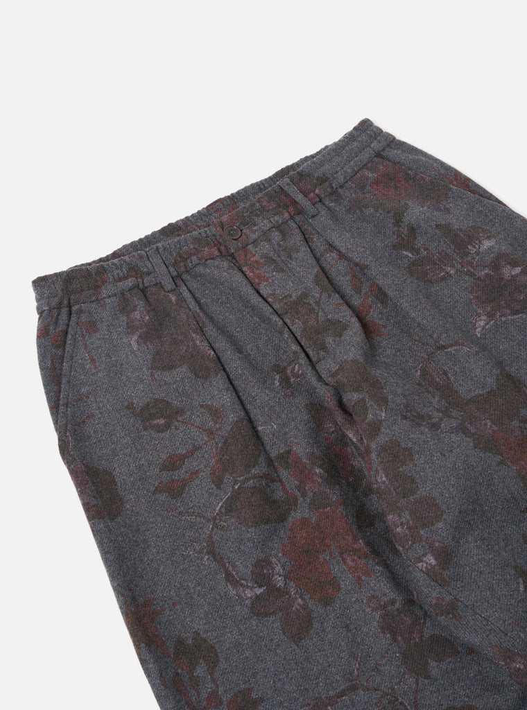 Universal Works Pleated Track Pant in Mid Grey Printed Flannel