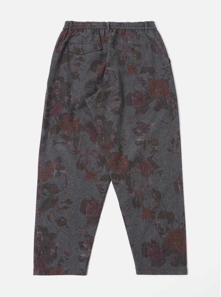 Universal Works Pleated Track Pant in Mid Grey Printed Flannel