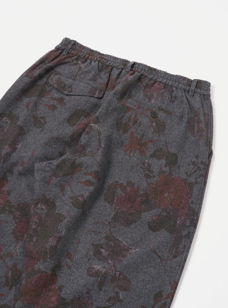 Universal Works Pleated Track Pant in Mid Grey Printed Flannel