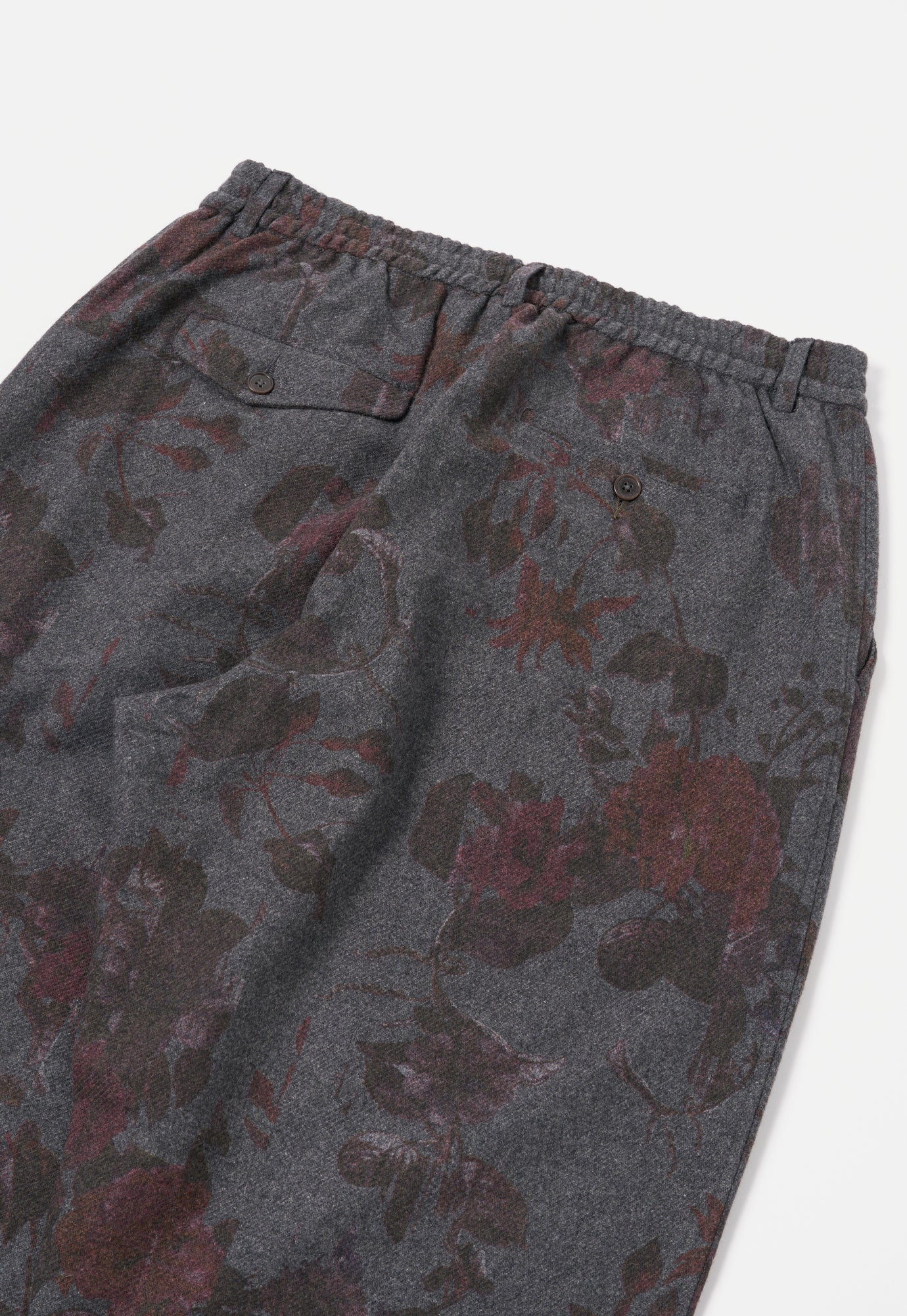 Universal Works Pleated Track Pant in Mid Grey Printed Flannel