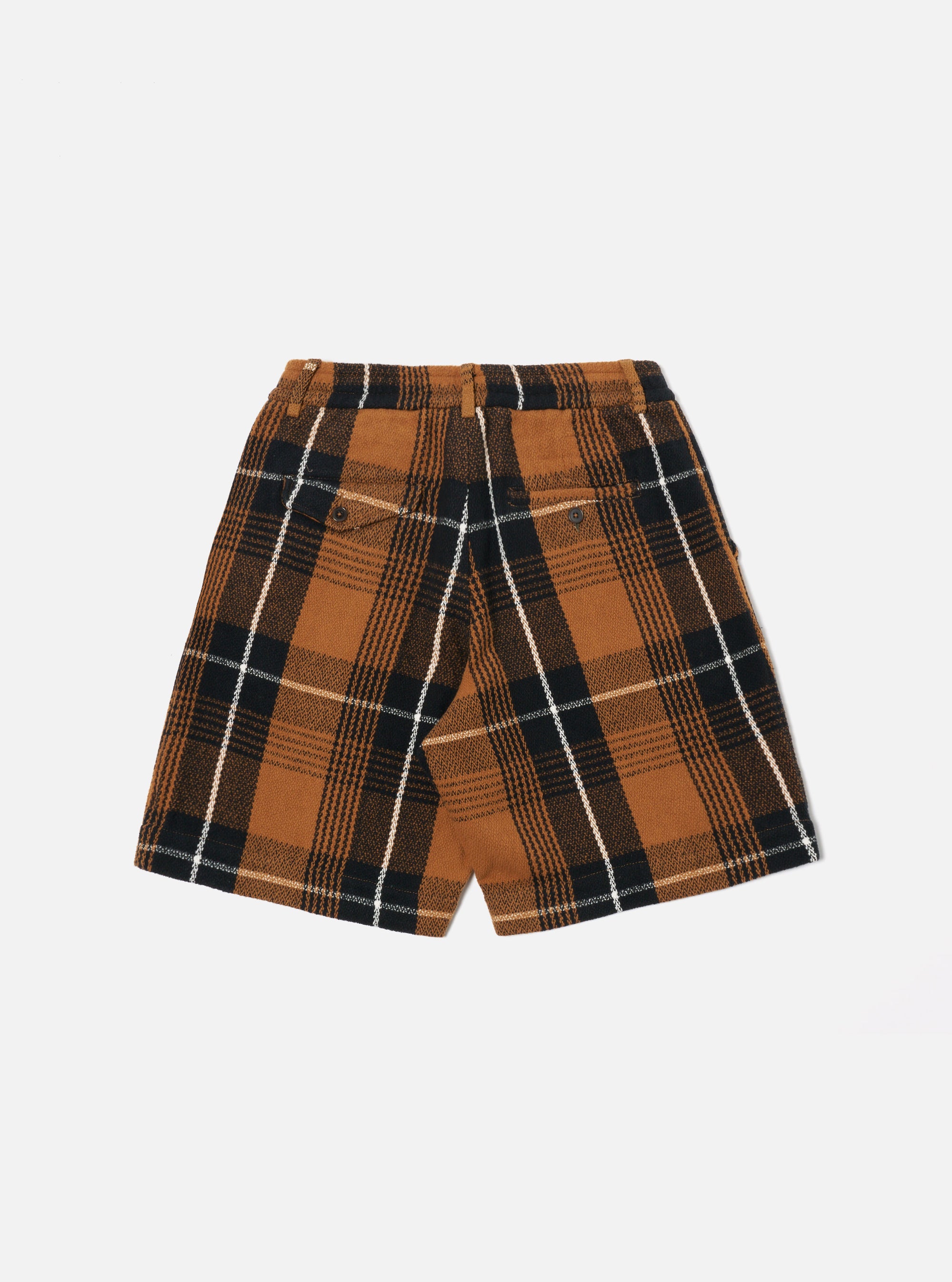 Universal Works Pleated Track Short in Brown Earth II Check