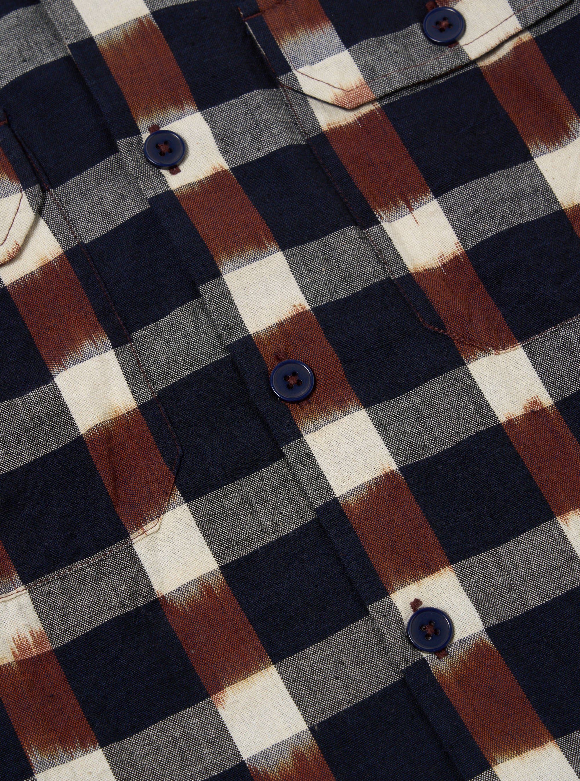 Universal Works L/S Utility Shirt in Navy/Brown Check Ikat