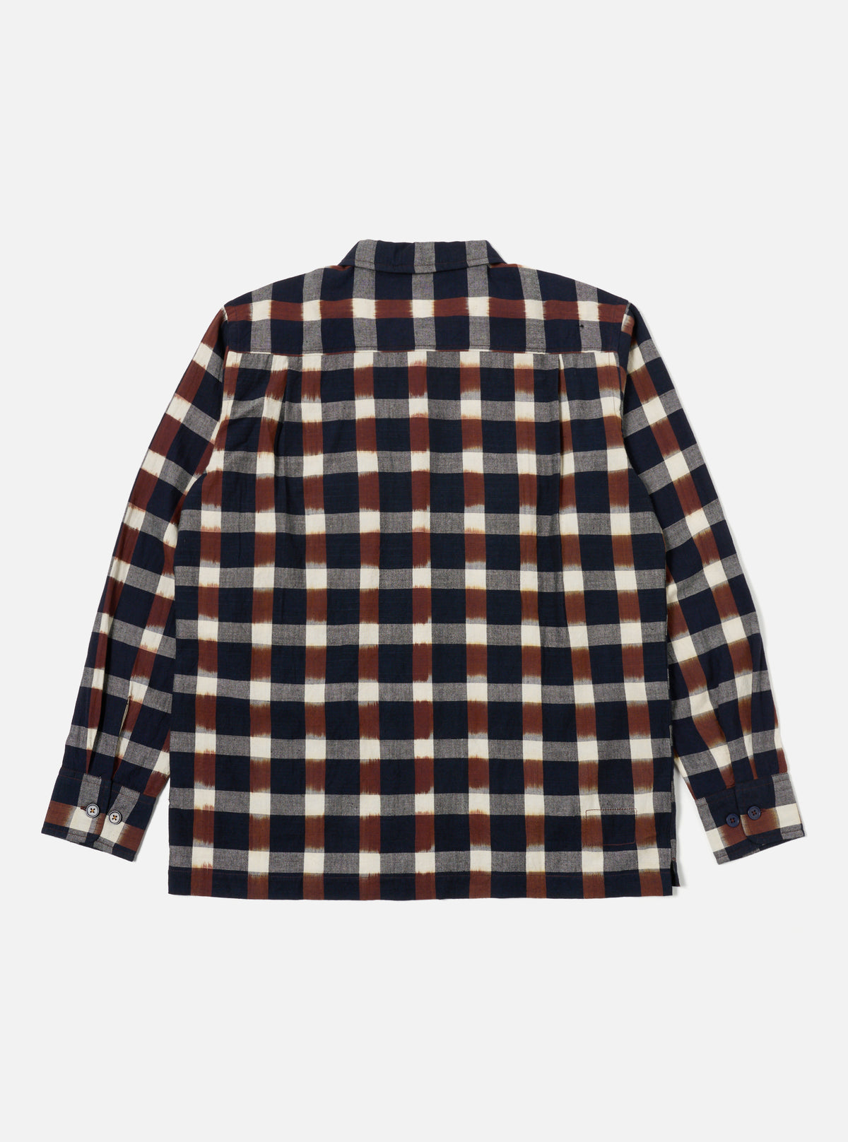 Universal Works L/S Utility Shirt in Navy/Brown Check Ikat