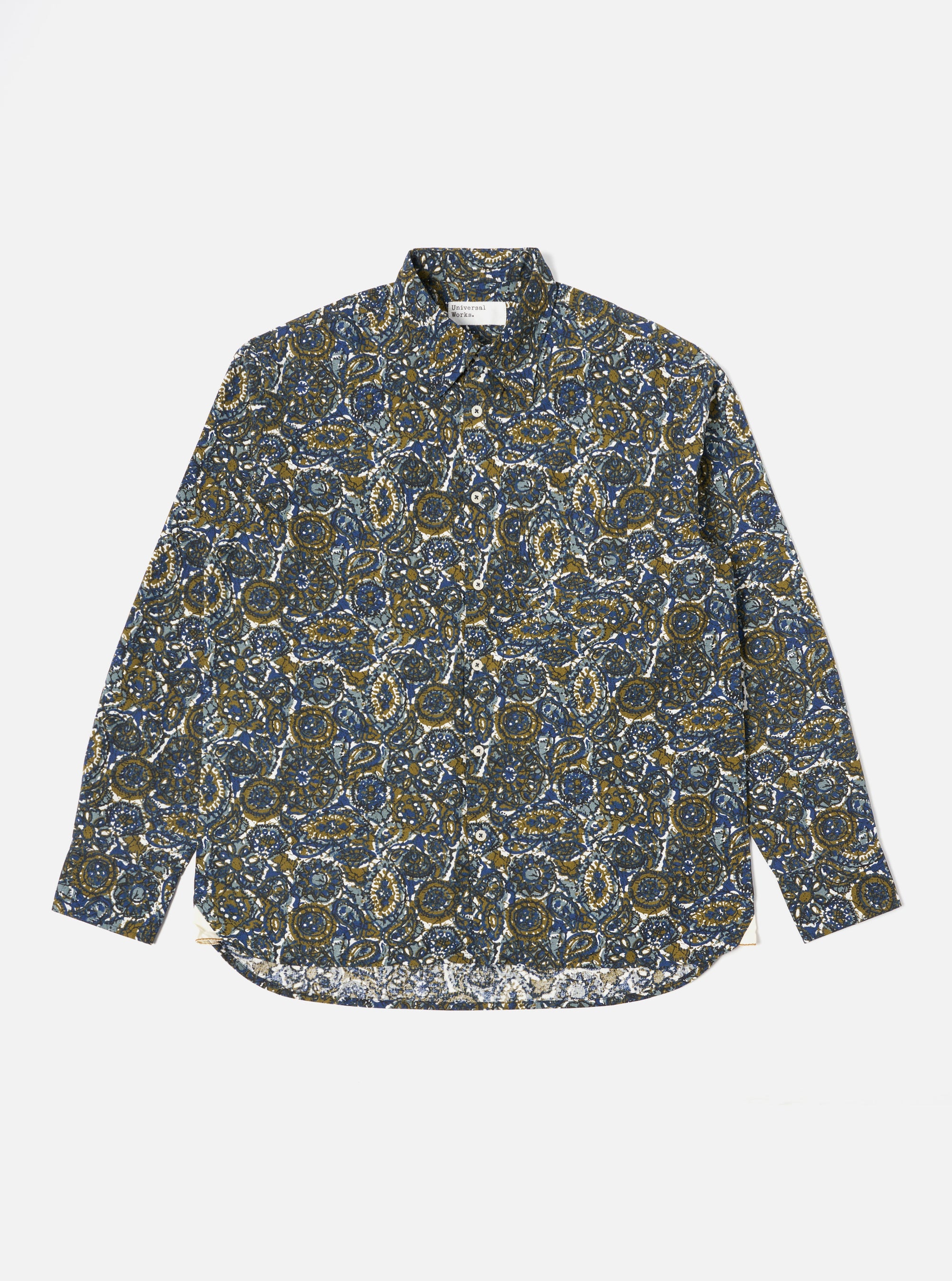 Universal Works Lazy Day Shirt in Navy Artist Print Cotton