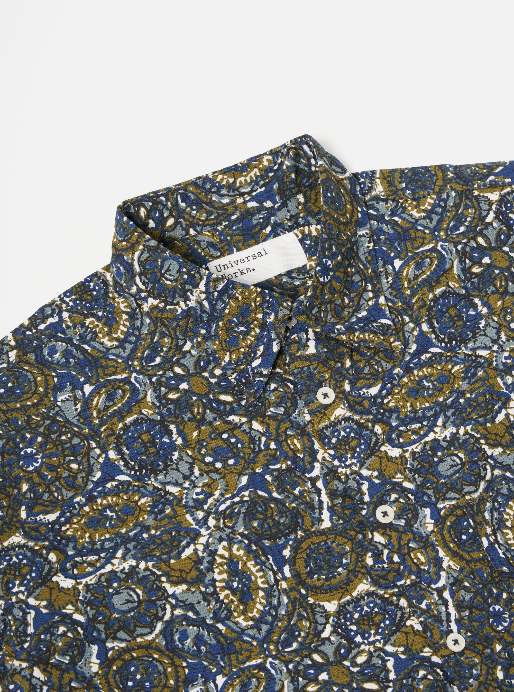 Universal Works Lazy Day Shirt in Navy Artist Print Cotton