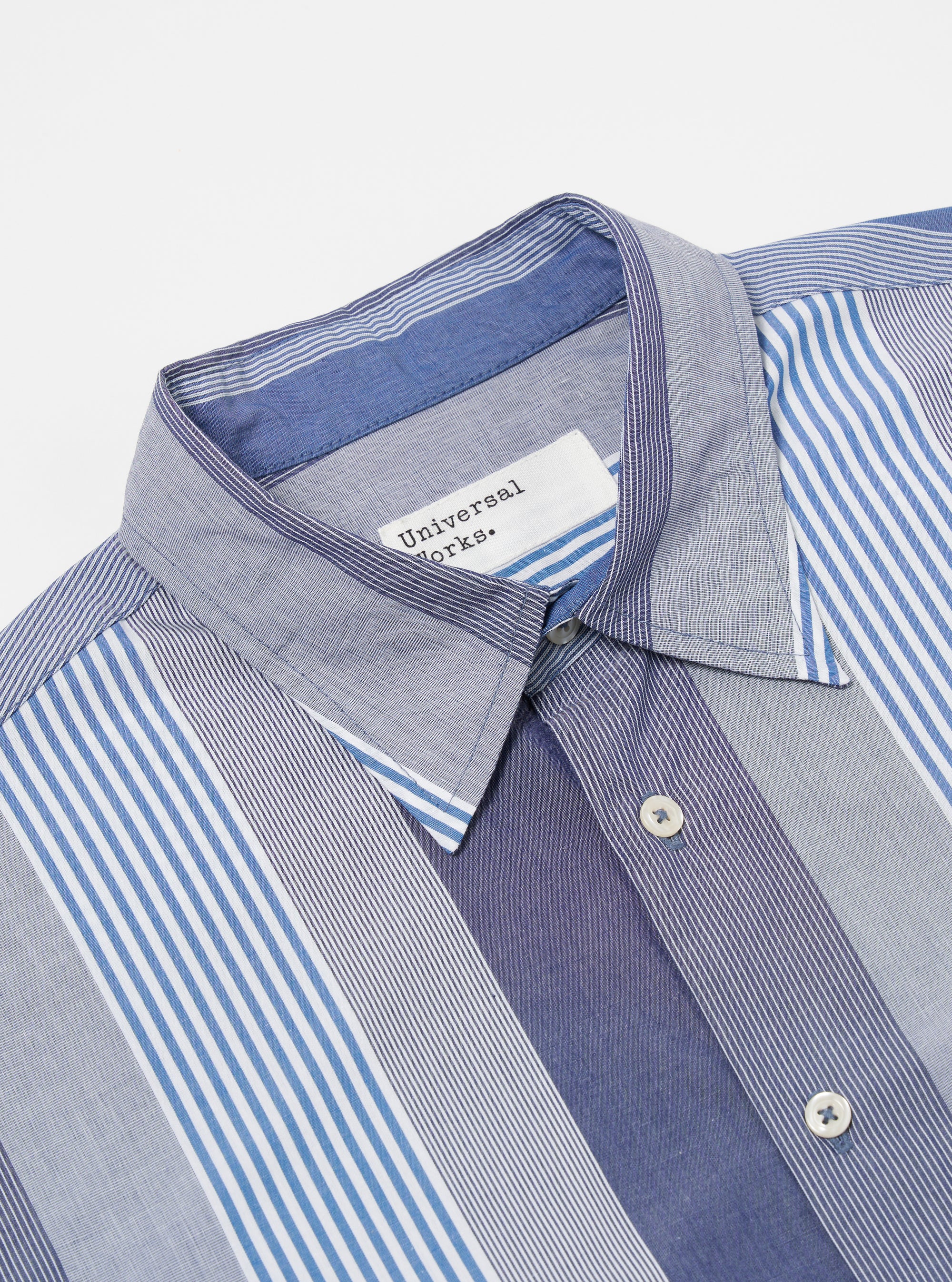 Universal Works Square Pocket Shirt in Blue Multi Stripe Cotton