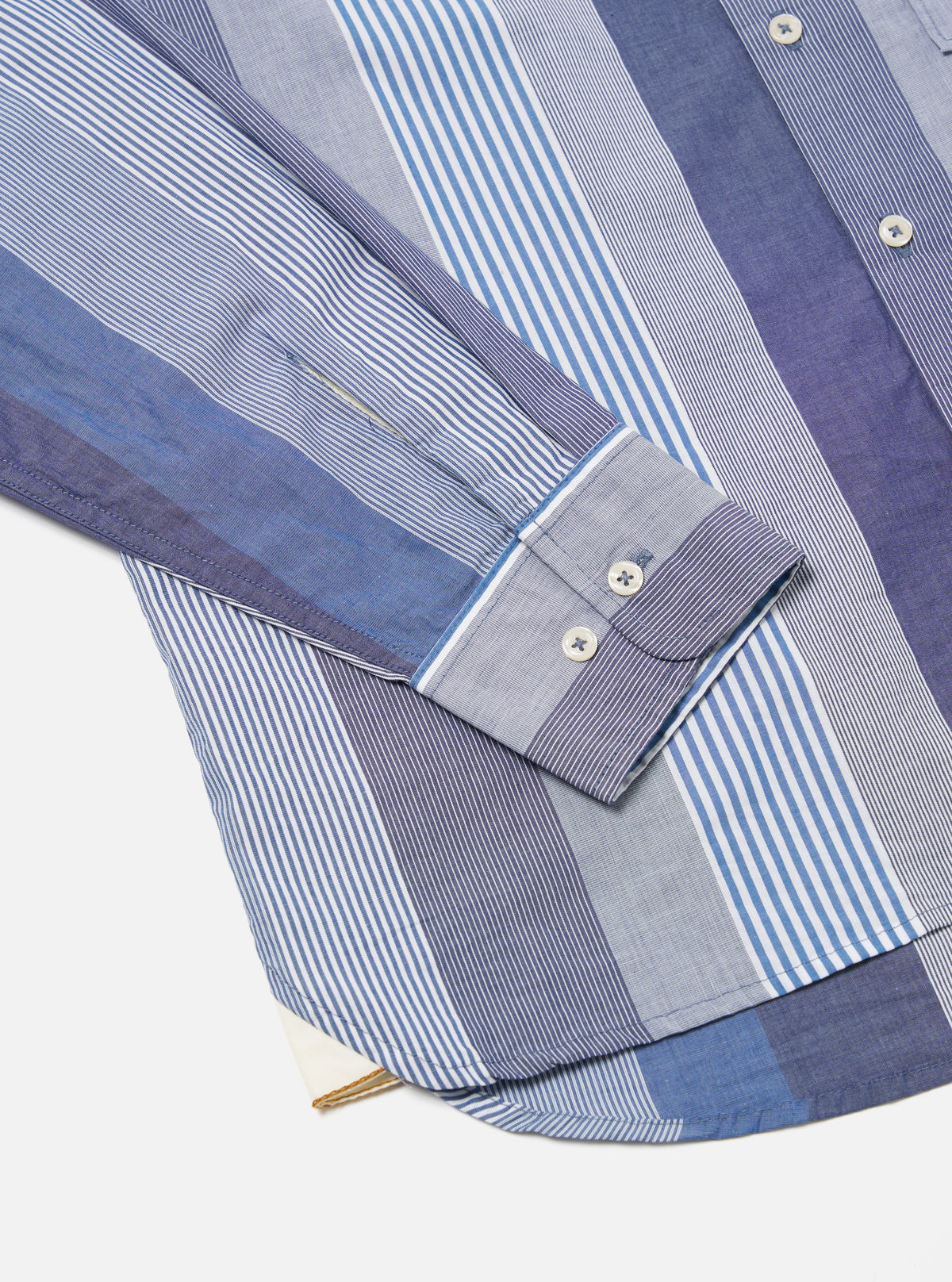 Universal Works Square Pocket Shirt in Blue Multi Stripe Cotton