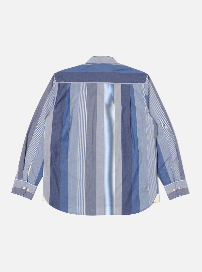 Universal Works Square Pocket Shirt in Blue Multi Stripe Cotton