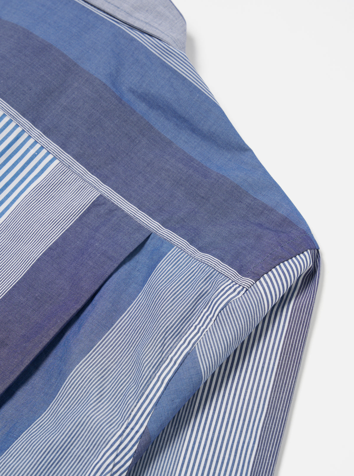 Universal Works Square Pocket Shirt in Blue Multi Stripe Cotton